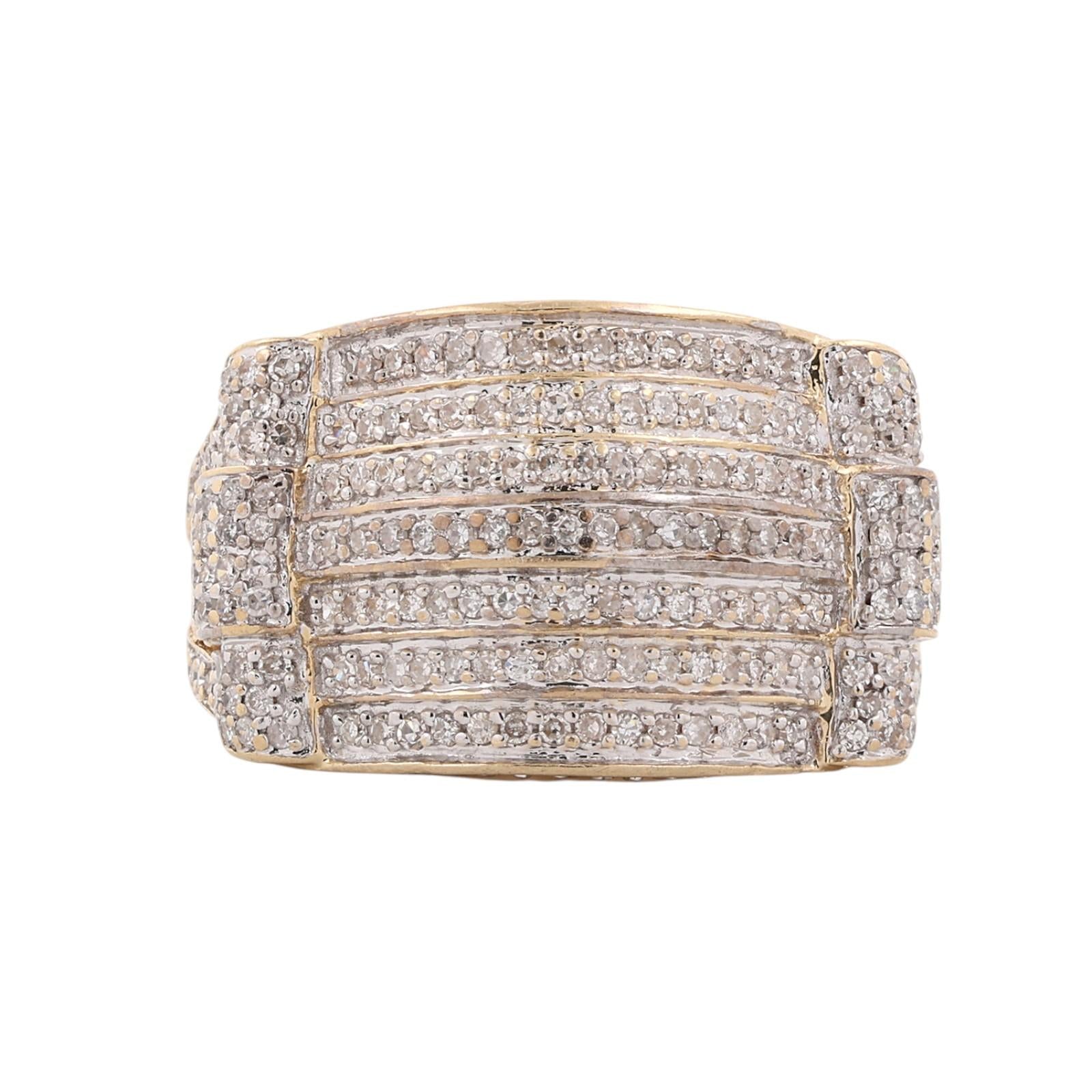 14K Two Tone Gold 1.25 CTW Natural Diamond Multi Row Cluster Statement Ring 8.25
