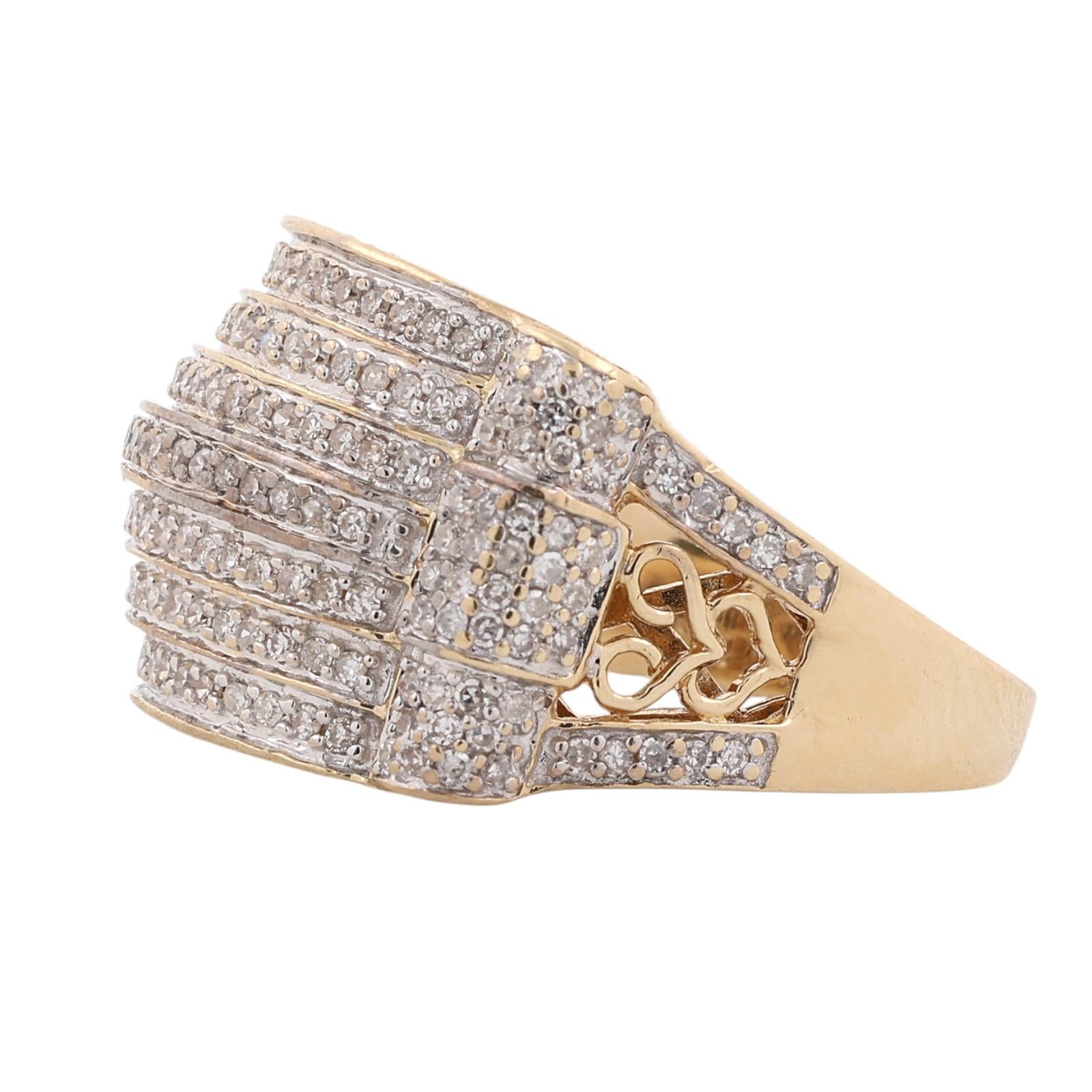 14K Two Tone Gold 1.25 CTW Natural Diamond Multi Row Cluster Statement Ring 8.25
