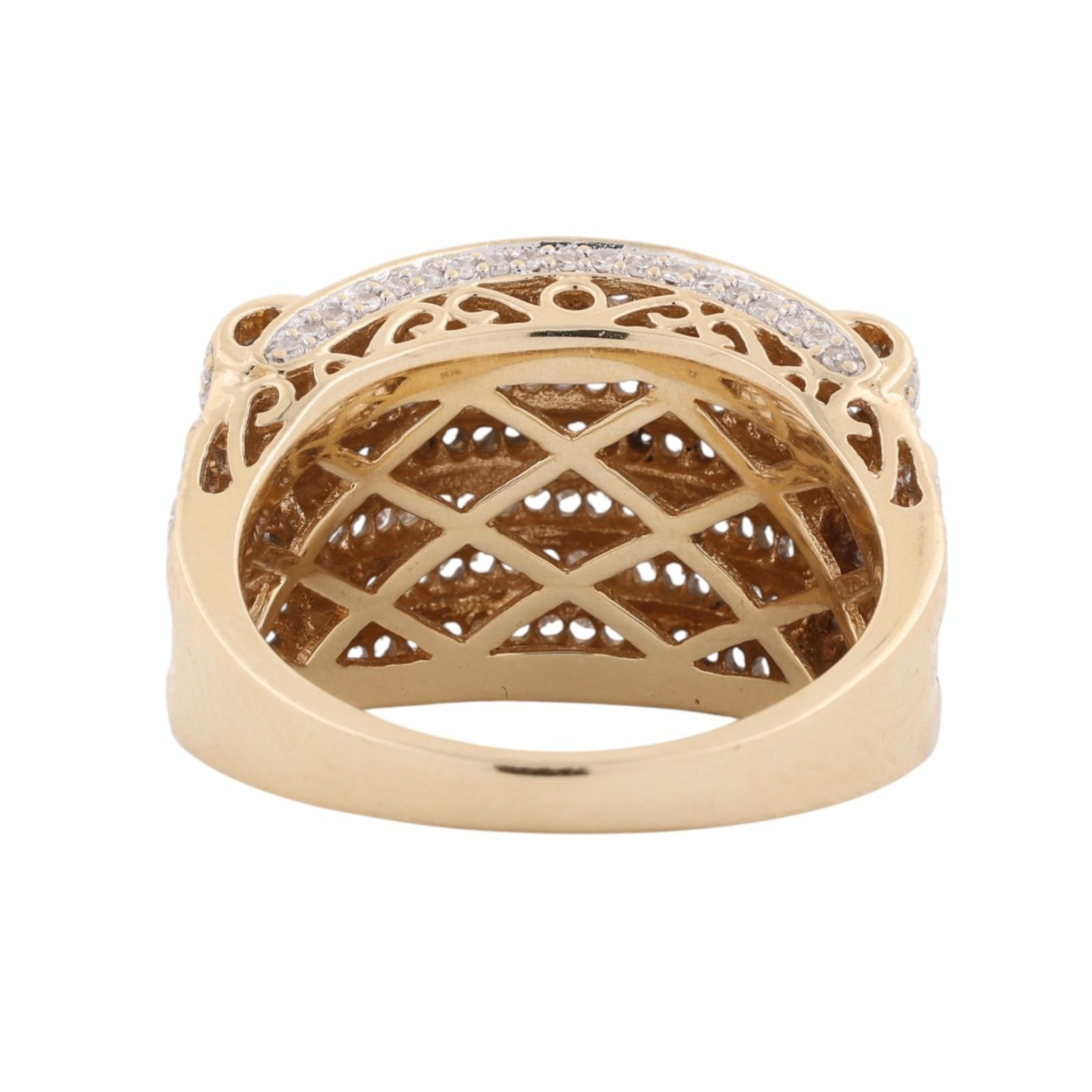14K Two Tone Gold 1.25 CTW Natural Diamond Multi Row Cluster Statement Ring 8.25