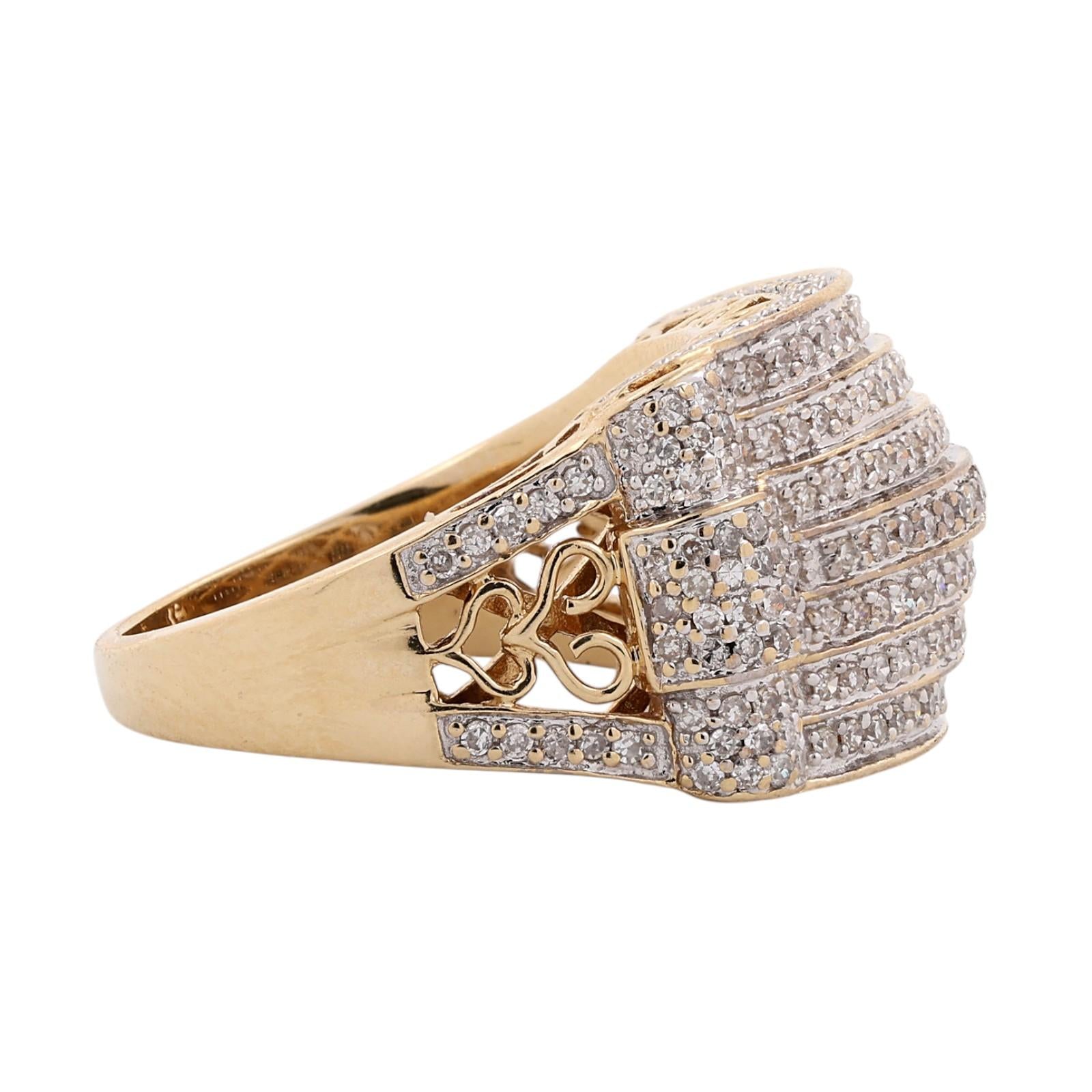 14K Two Tone Gold 1.25 CTW Natural Diamond Multi Row Cluster Statement Ring 8.25