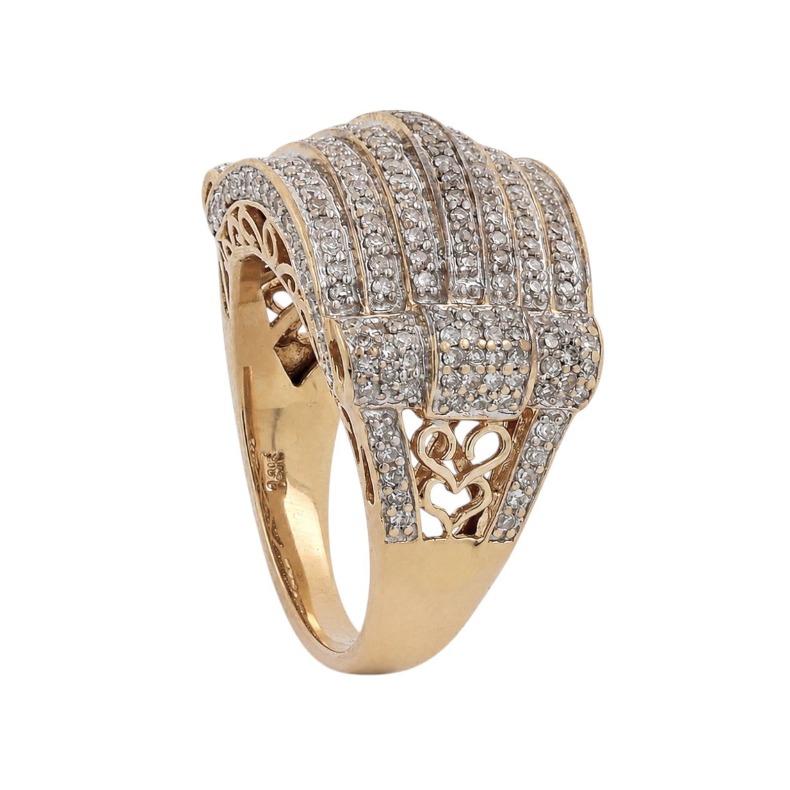 14K Two Tone Gold 1.25 CTW Natural Diamond Multi Row Cluster Statement Ring 8.25
