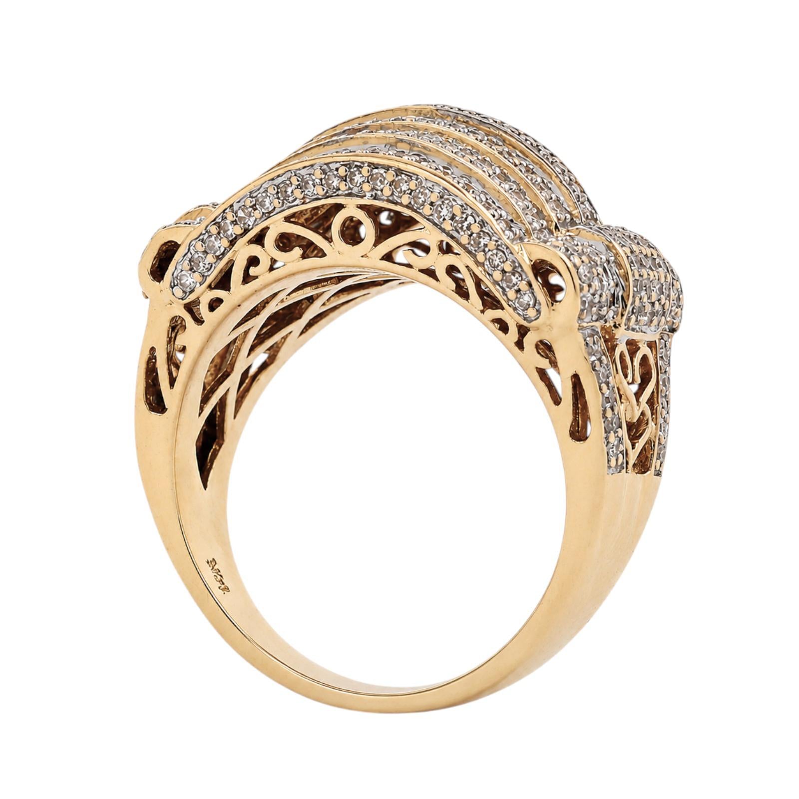 14K Two Tone Gold 1.25 CTW Natural Diamond Multi Row Cluster Statement Ring 8.25