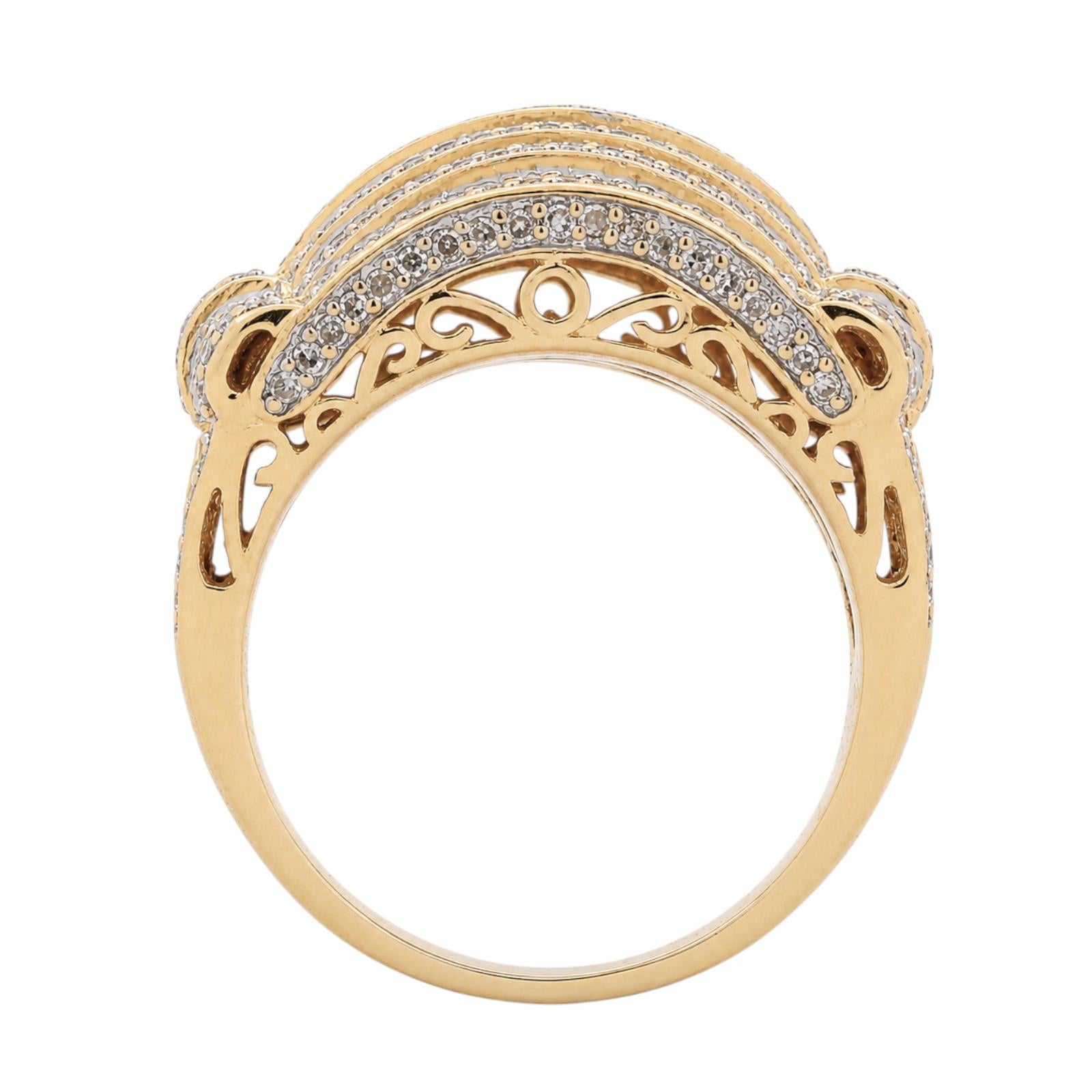 14K Two Tone Gold 1.25 CTW Natural Diamond Multi Row Cluster Statement Ring 8.25