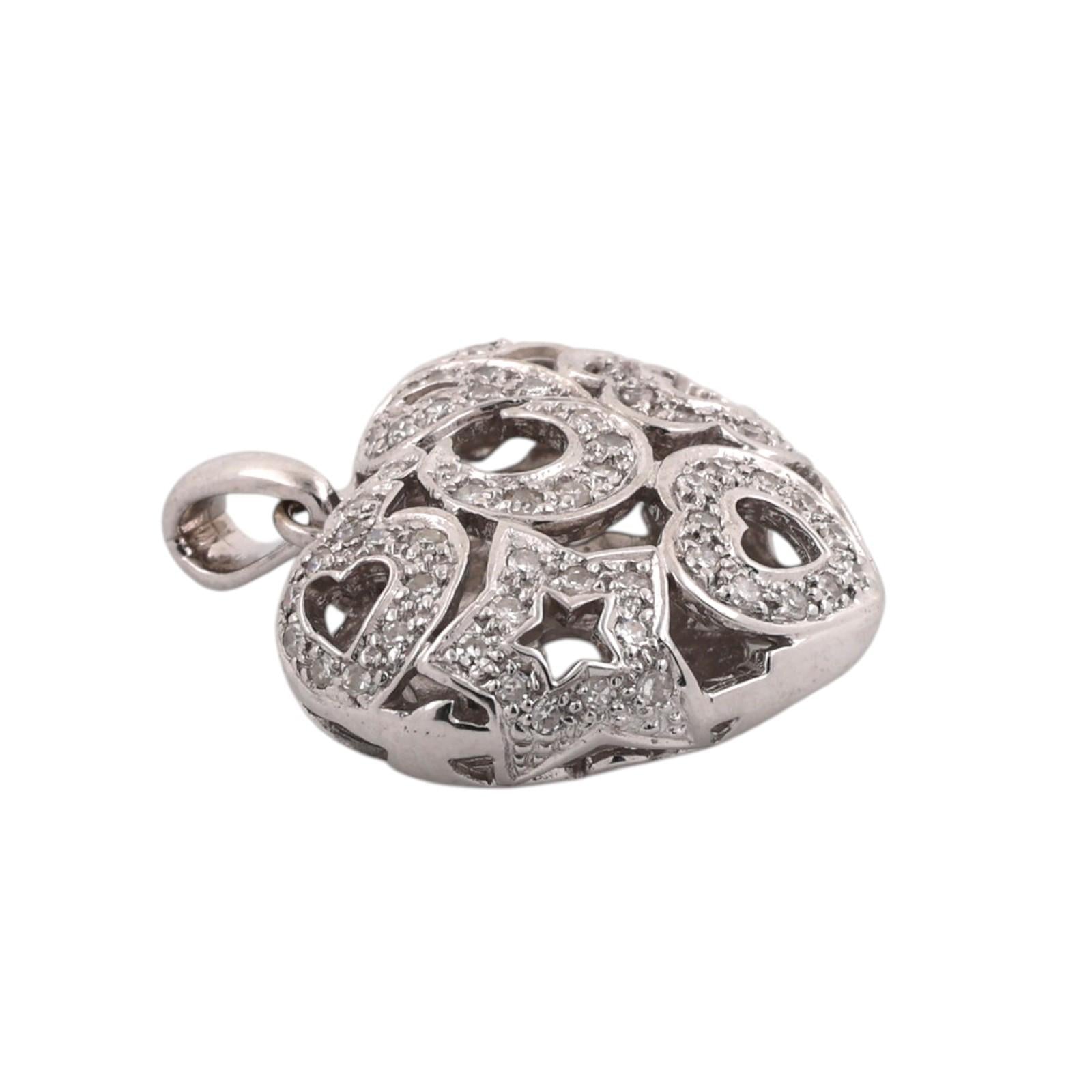 14K White Gold 0.65 CTW Natural Diamond Heart Cluster Pendant
