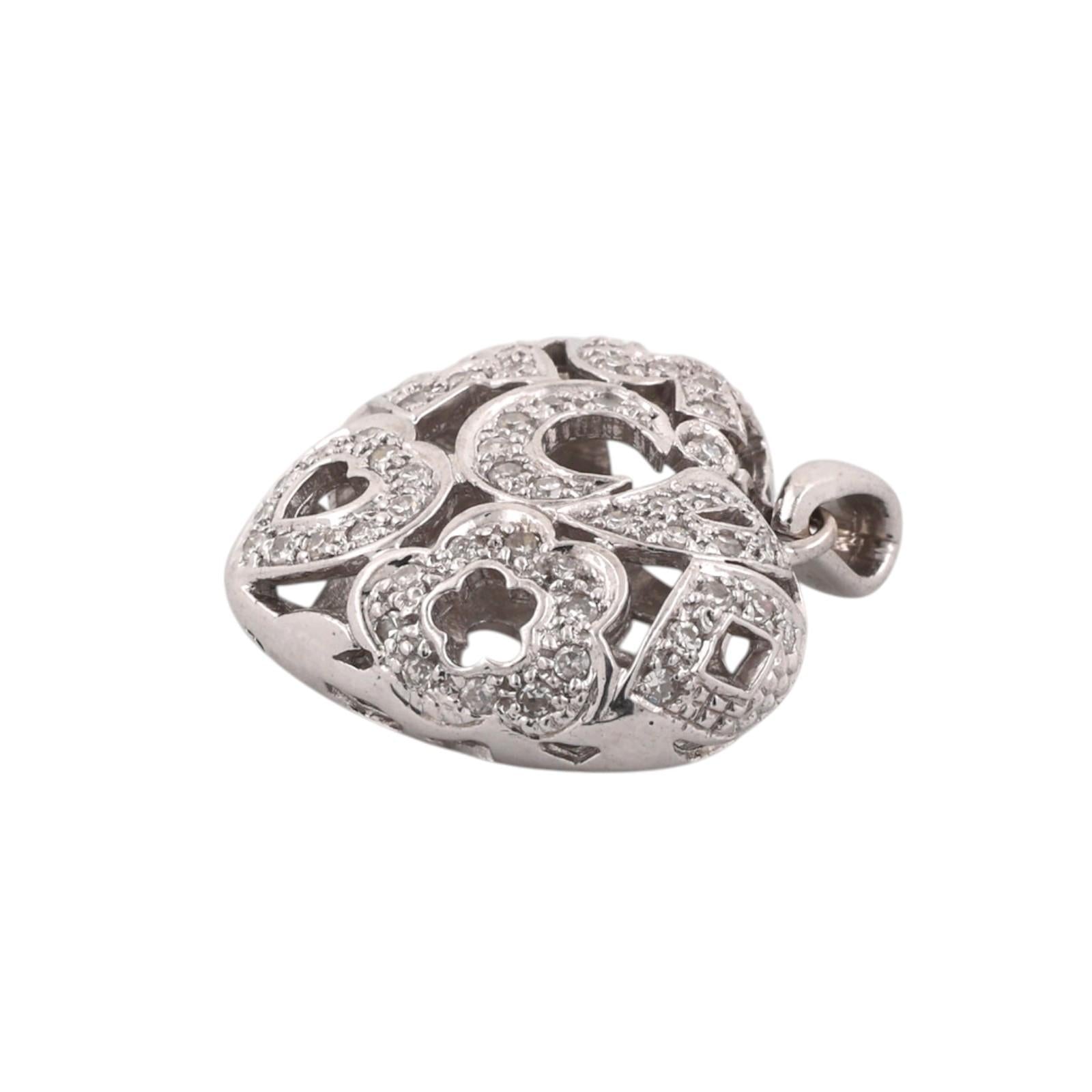 14K White Gold 0.65 CTW Natural Diamond Heart Cluster Pendant