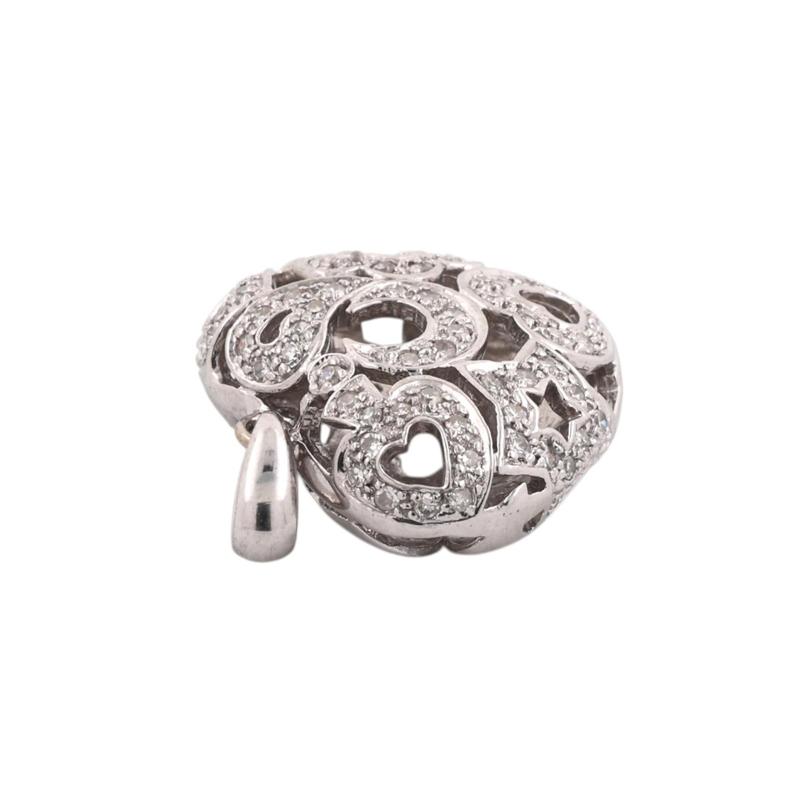 14K White Gold 0.65 CTW Natural Diamond Heart Cluster Pendant