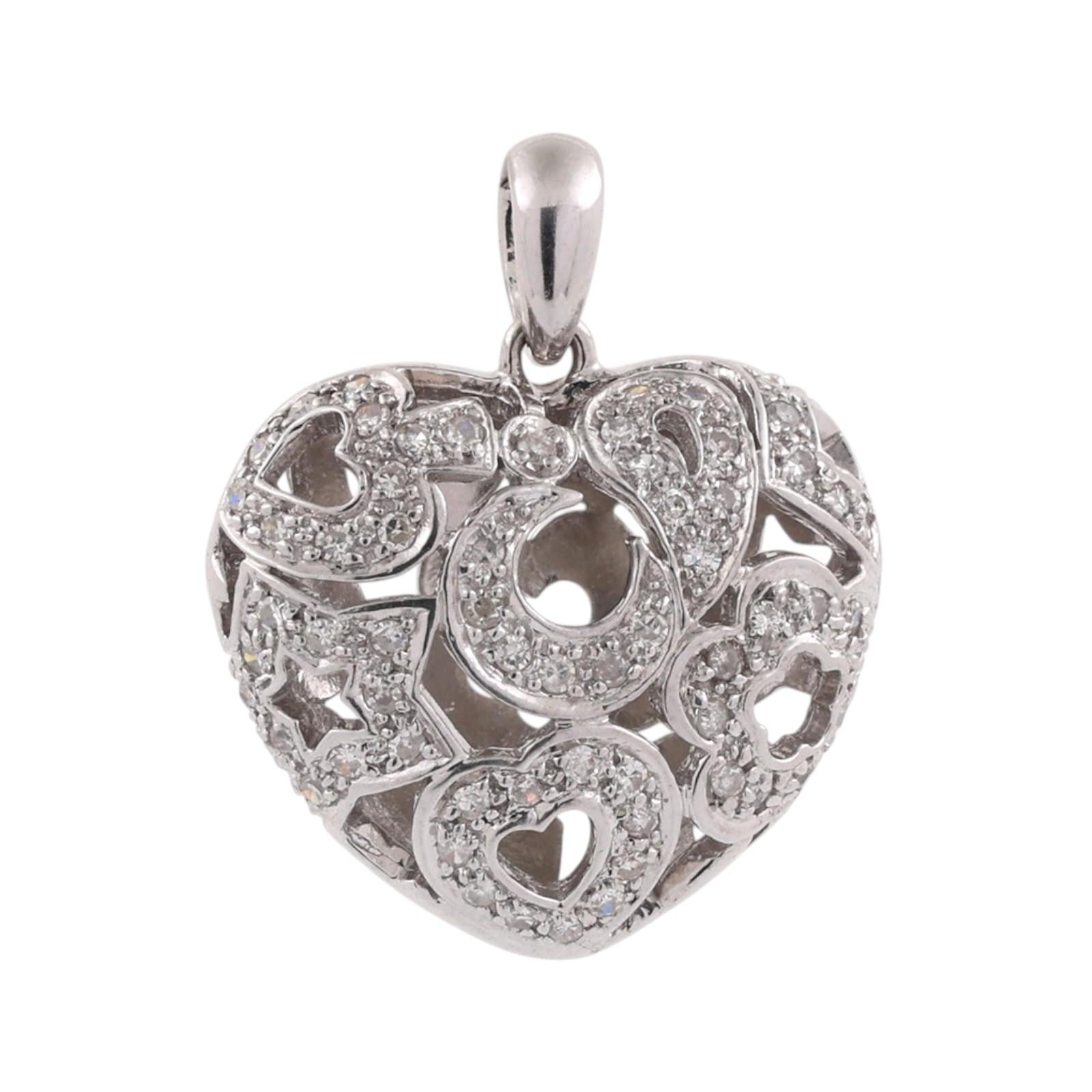 14K White Gold 0.65 CTW Natural Diamond Heart Cluster Pendant