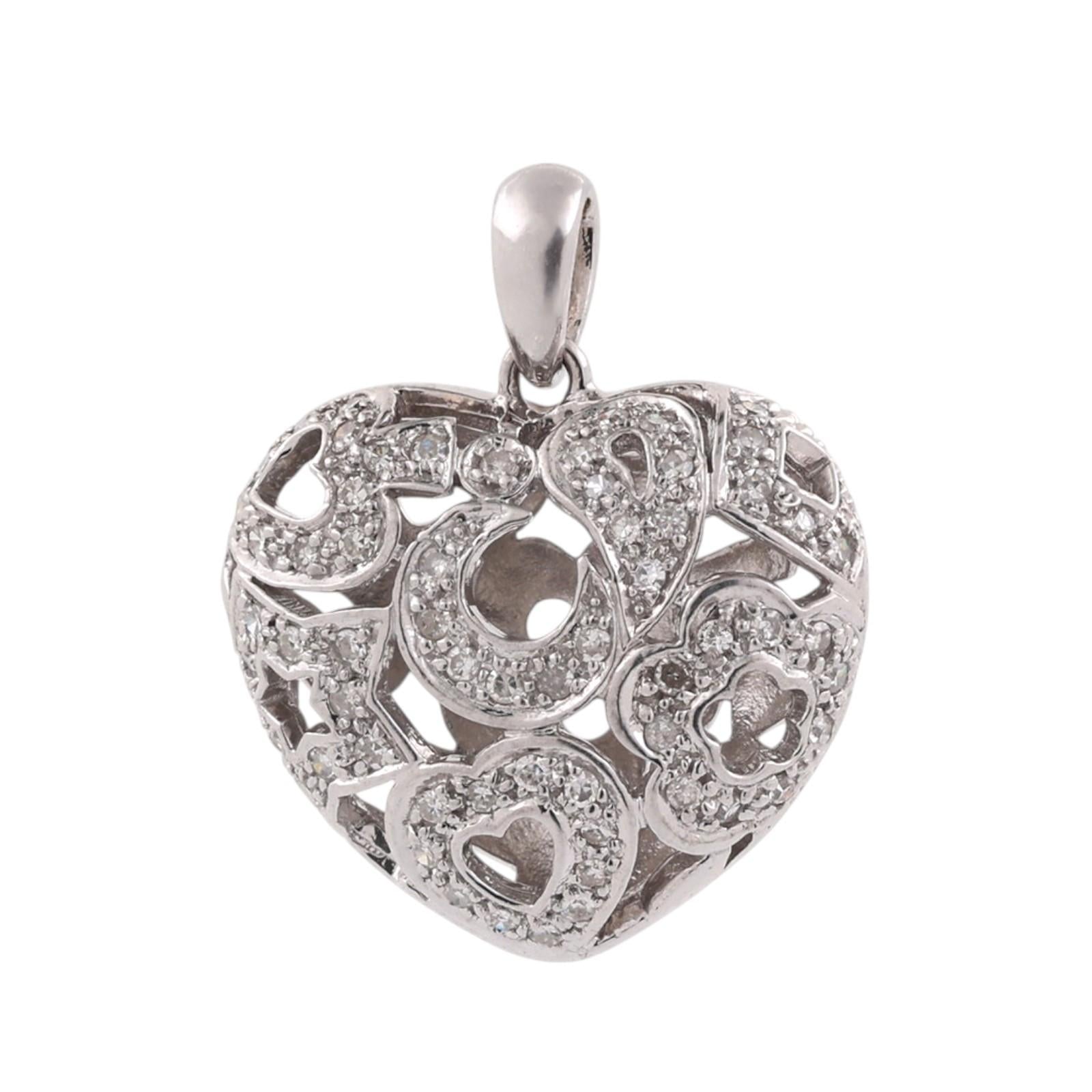14K White Gold 0.65 CTW Natural Diamond Heart Cluster Pendant