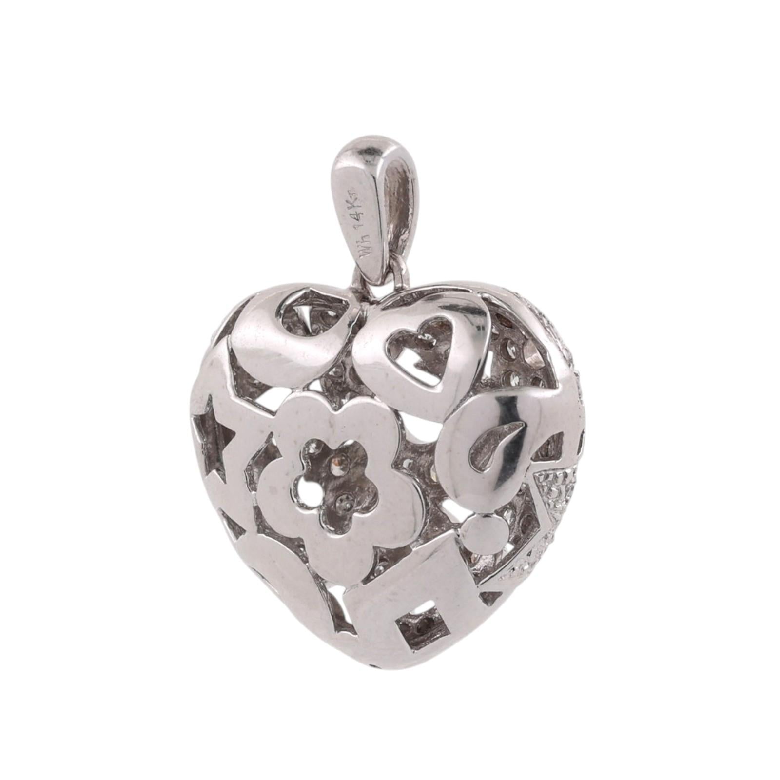 14K White Gold 0.65 CTW Natural Diamond Heart Cluster Pendant
