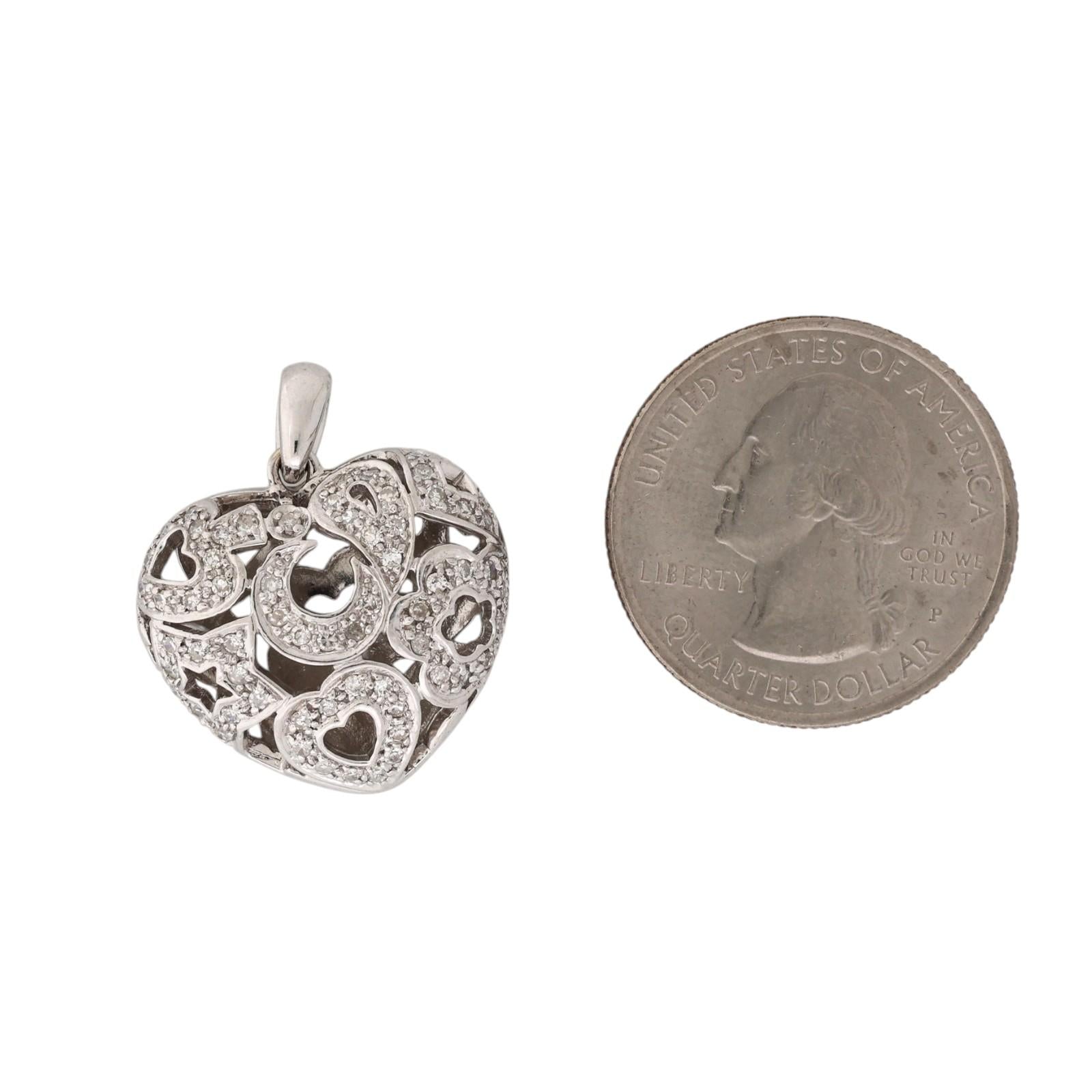 14K White Gold 0.65 CTW Natural Diamond Heart Cluster Pendant