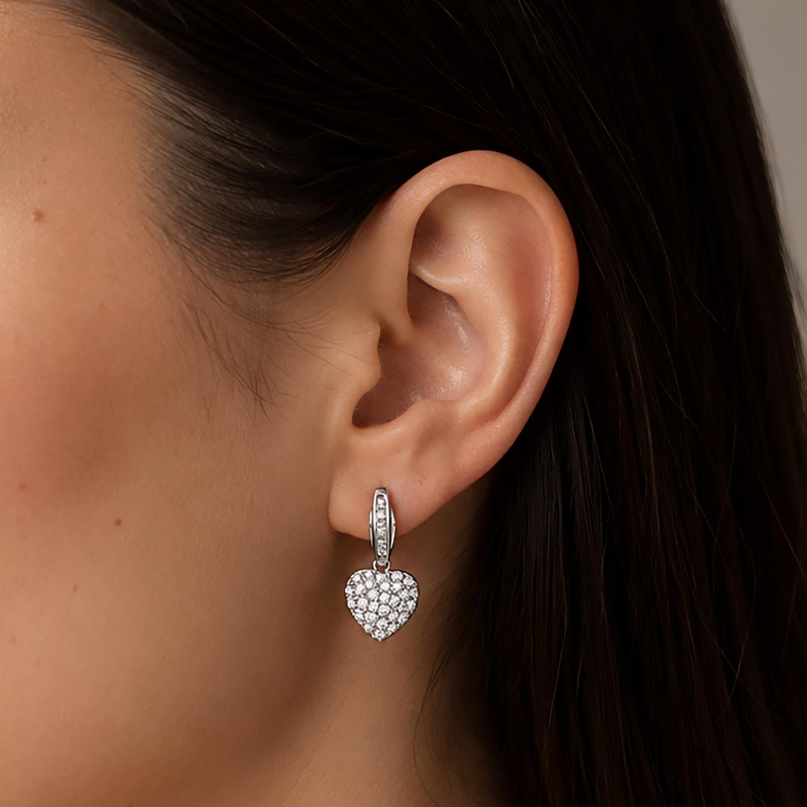 1.35CTW Diamond Heart Drop Dangle Earrings 14K White Gold Baguette Screw Backs