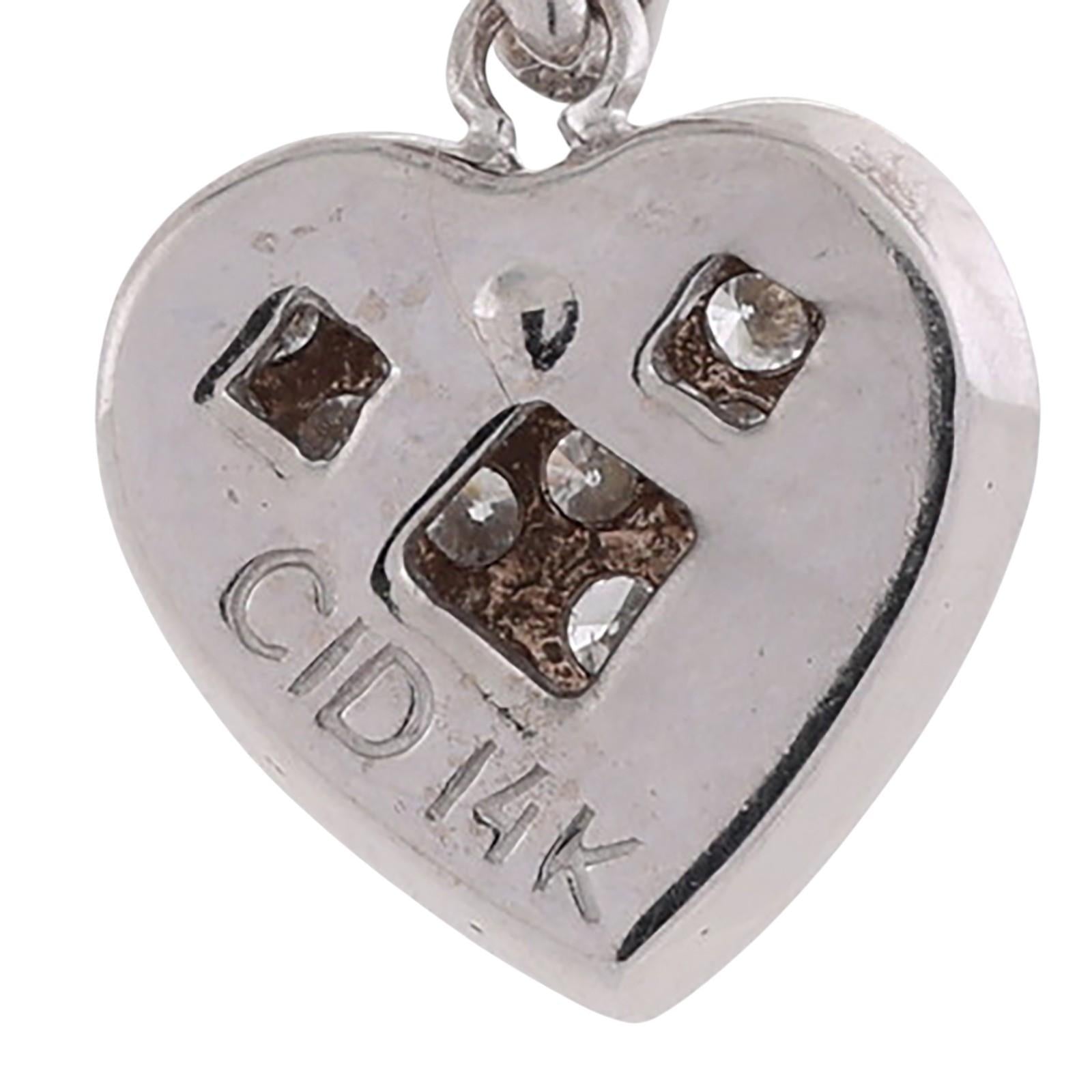 1.35CTW Diamond Heart Drop Dangle Earrings 14K White Gold Baguette Screw Backs