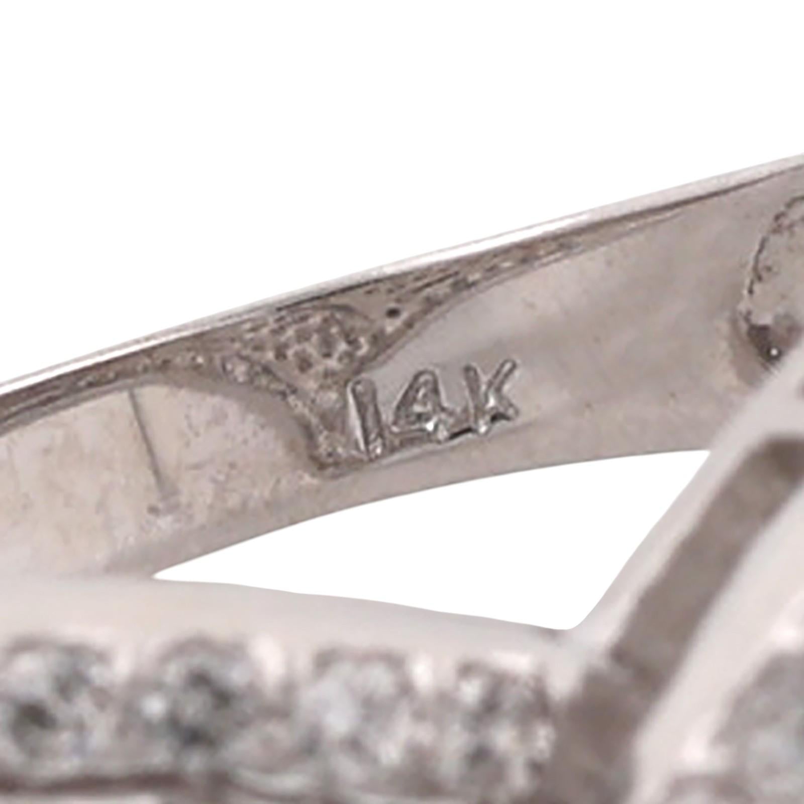 14K White Gold 1.25 CTW Natural Diamond Crossover Cocktail Ring Size 7.25
