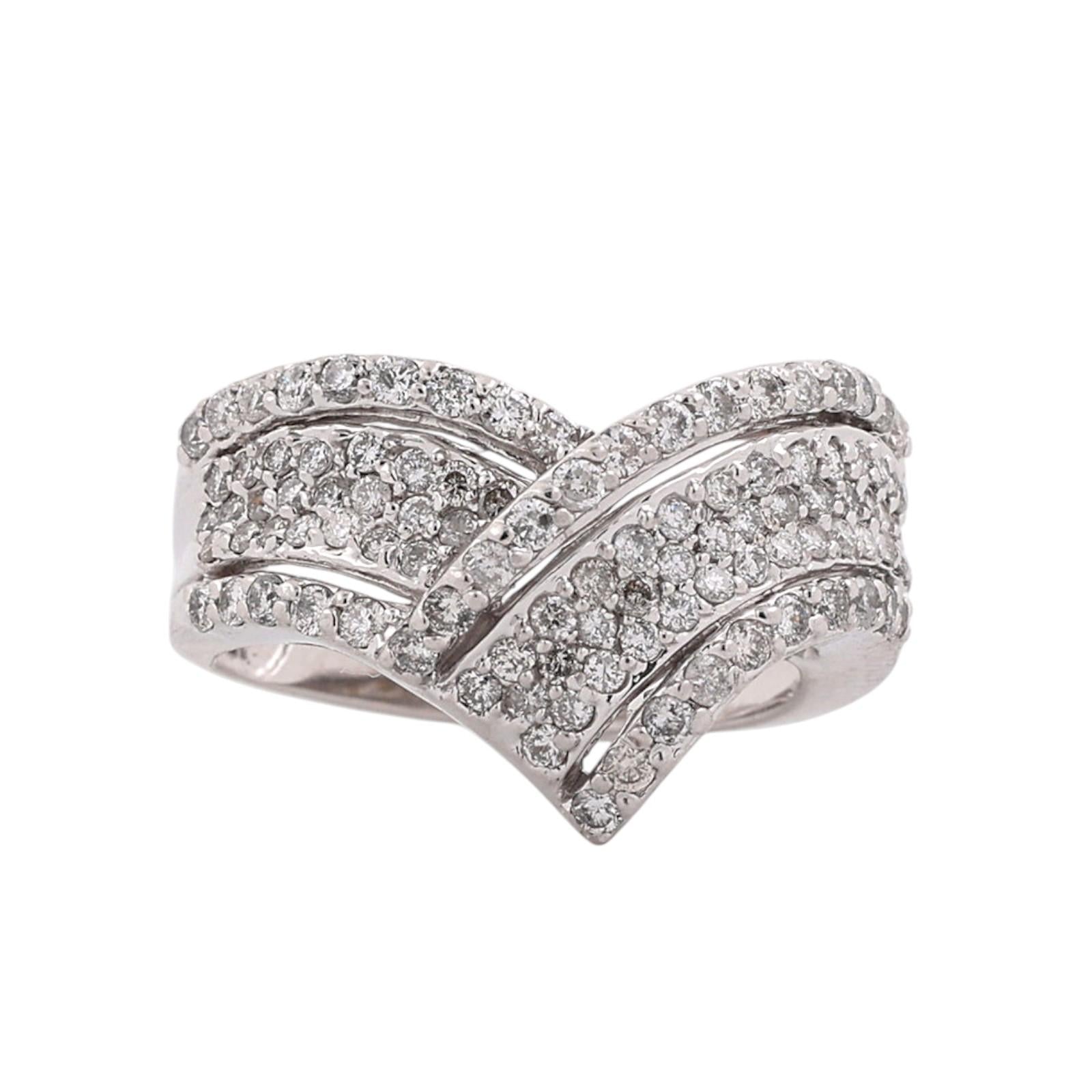 14K White Gold 1.25 CTW Natural Diamond Crossover Cocktail Ring Size 7.25
