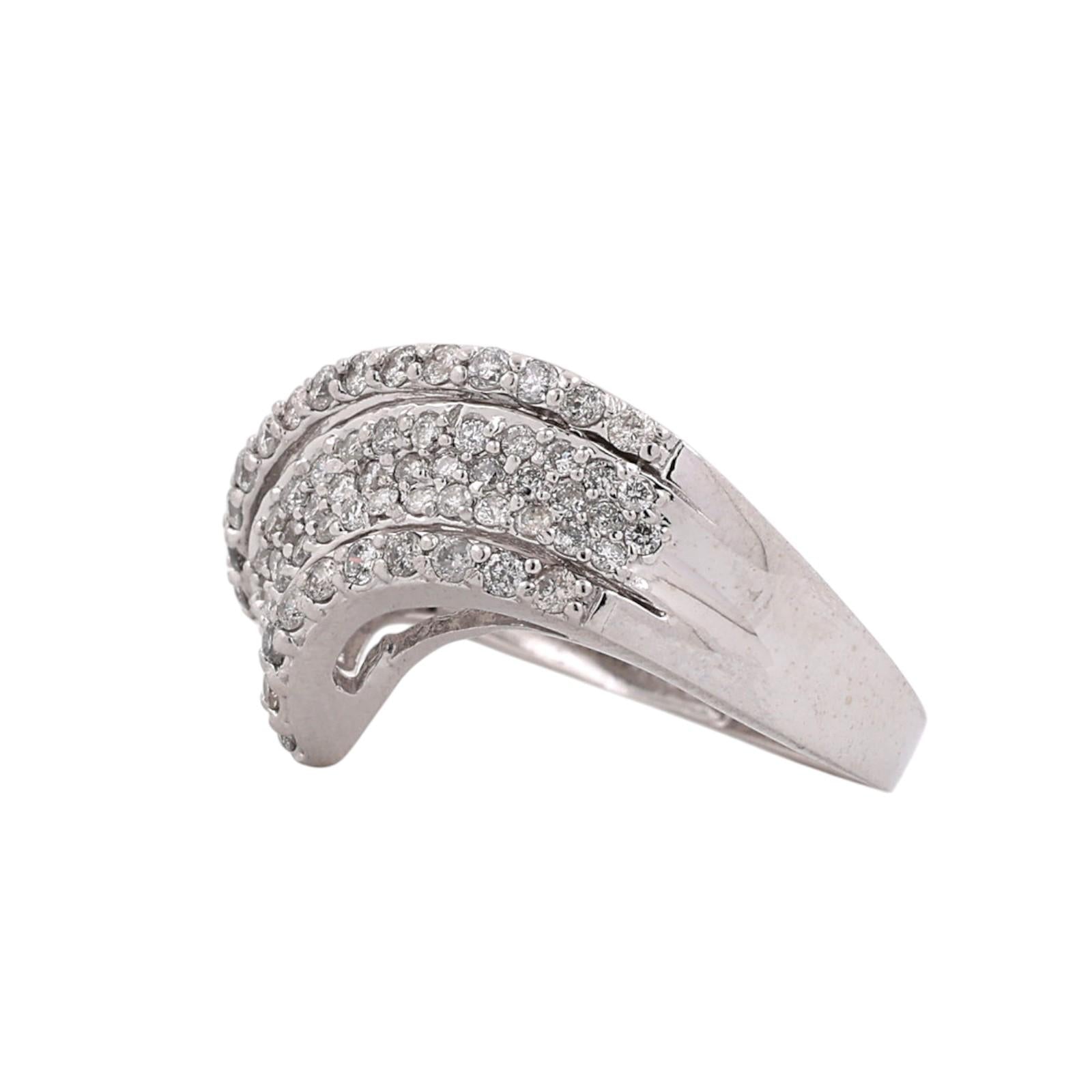 14K White Gold 1.25 CTW Natural Diamond Crossover Cocktail Ring Size 7.25