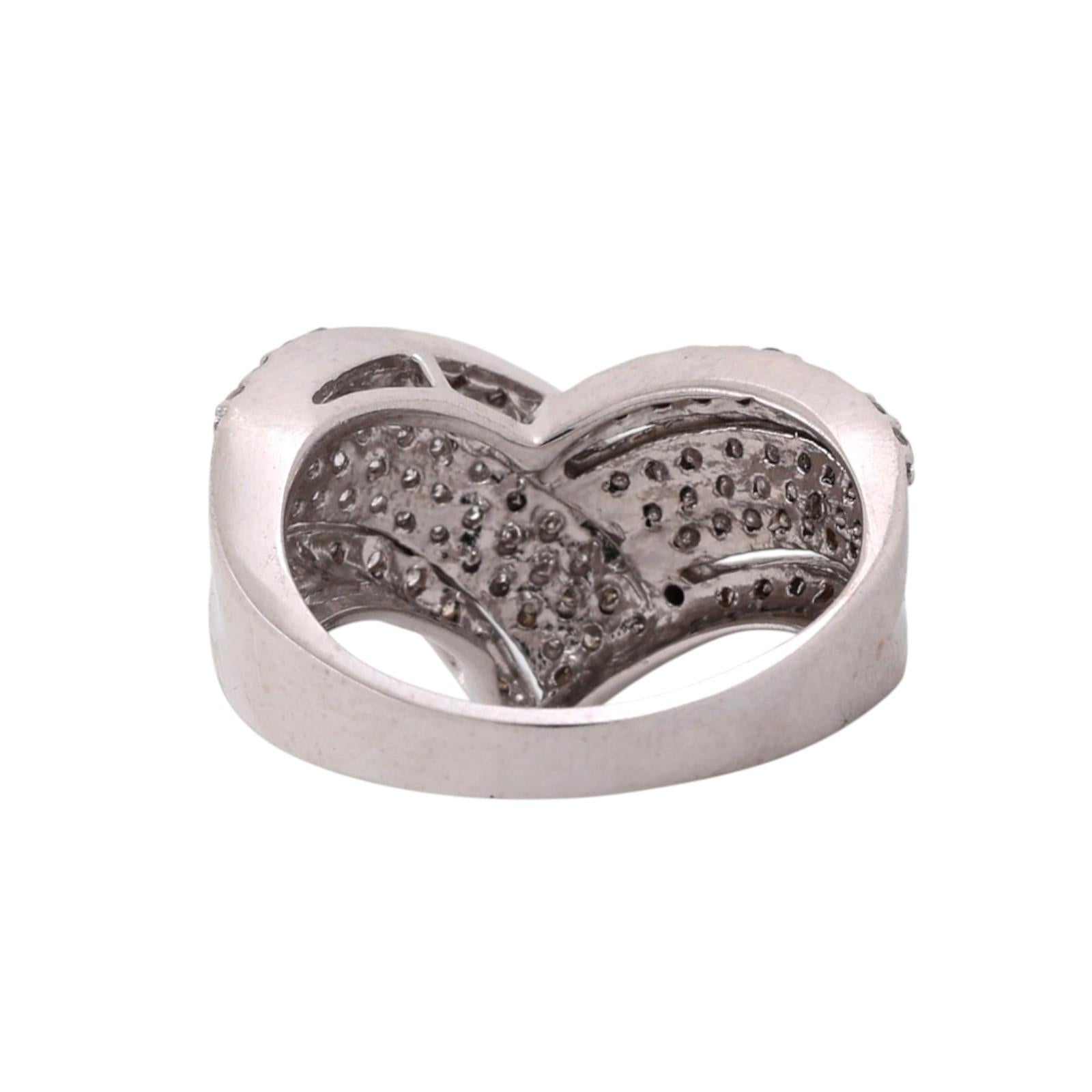 14K White Gold 1.25 CTW Natural Diamond Crossover Cocktail Ring Size 7.25