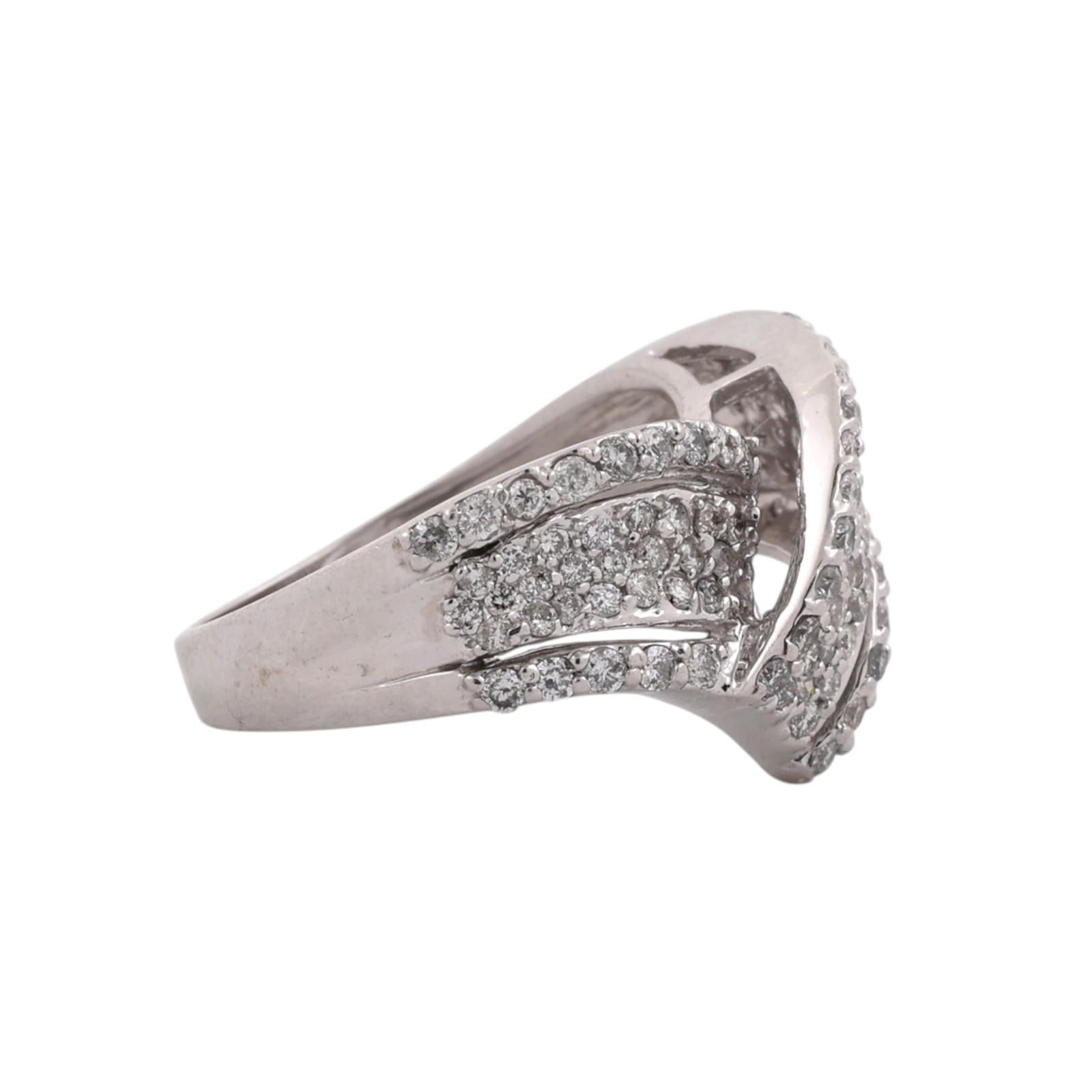 14K White Gold 1.25 CTW Natural Diamond Crossover Cocktail Ring Size 7.25