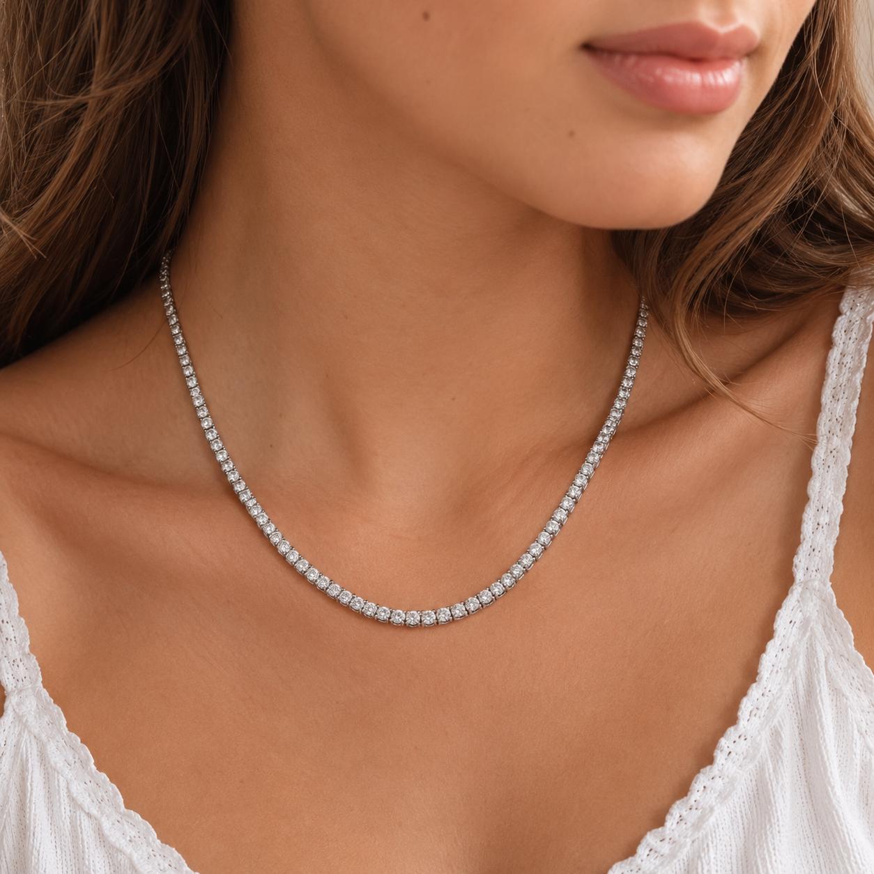 14K White Gold 5.00 CTW Natural Diamond Tennis Necklace 17" 25.2g