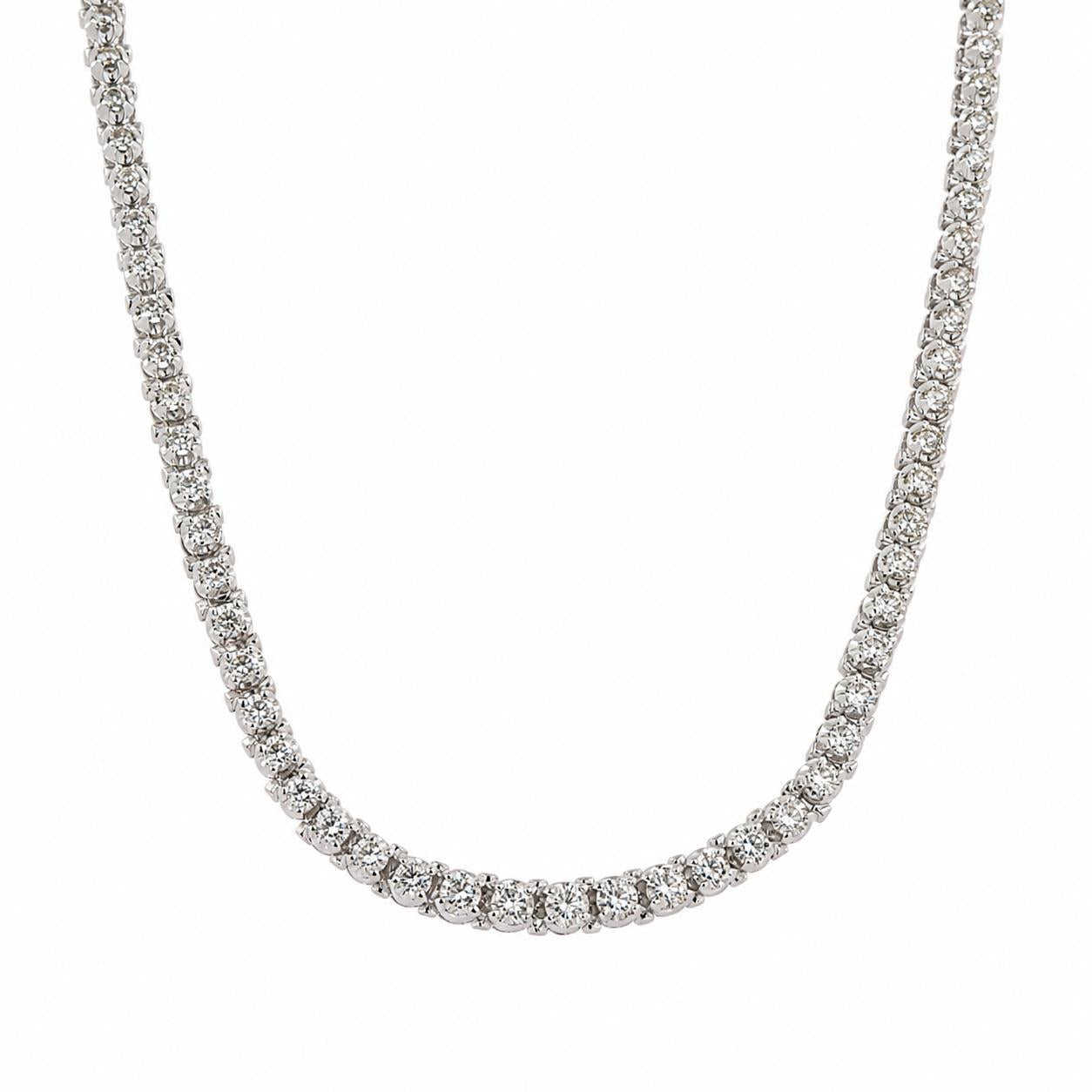 14K White Gold 5.00 CTW Natural Diamond Tennis Necklace 17" 25.2g