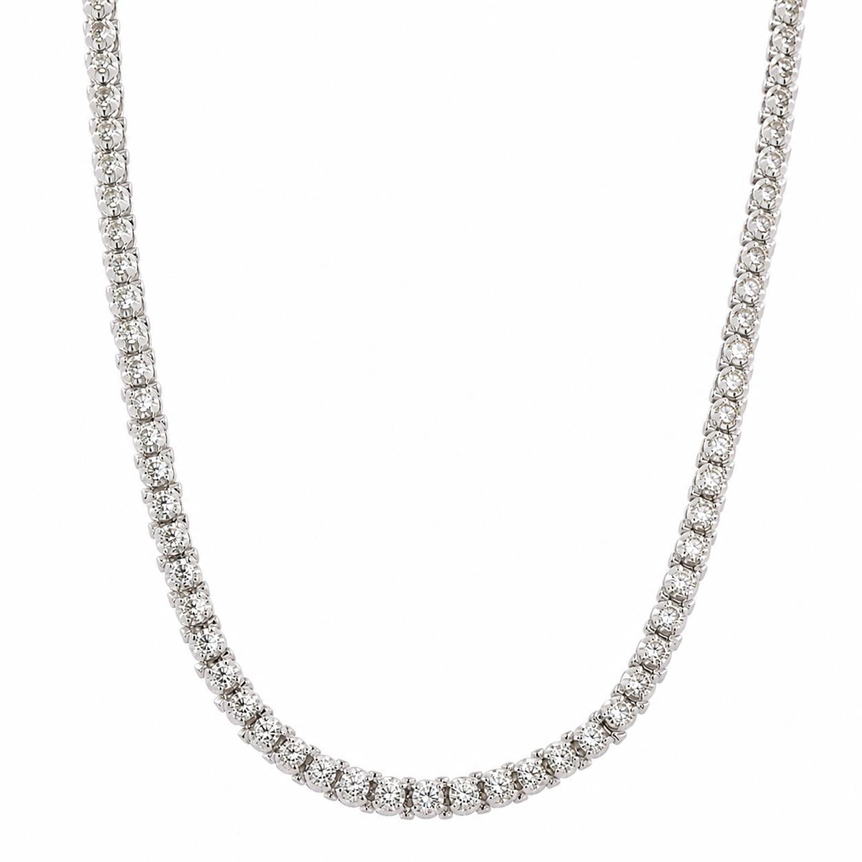 14K White Gold 5.00 CTW Natural Diamond Tennis Necklace 17" 25.2g