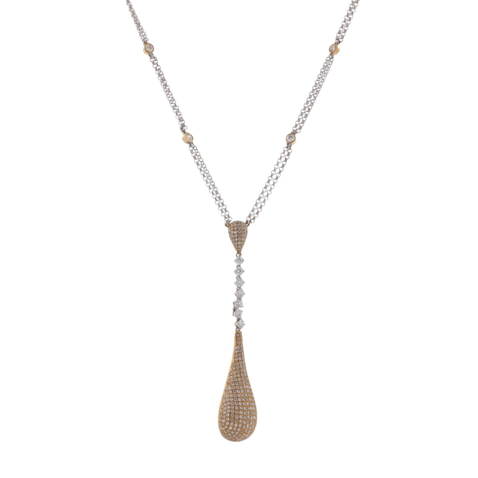 Odelia 18K Two Tone Gold 3.00 CTW Diamond Teardrop Lariat Necklace 16"