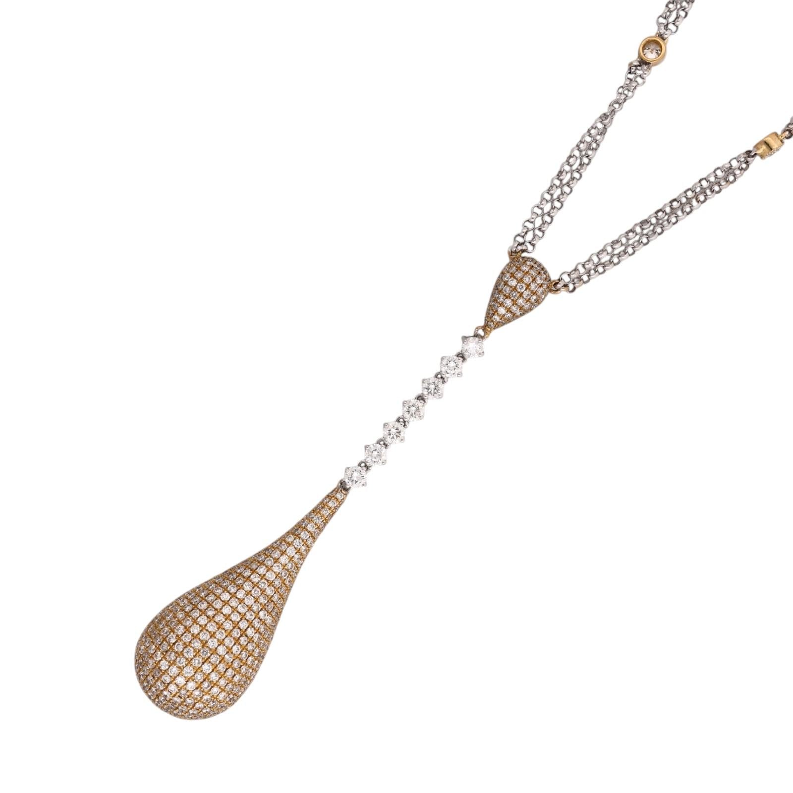 Odelia 18K Two Tone Gold 3.00 CTW Diamond Teardrop Lariat Necklace 16"