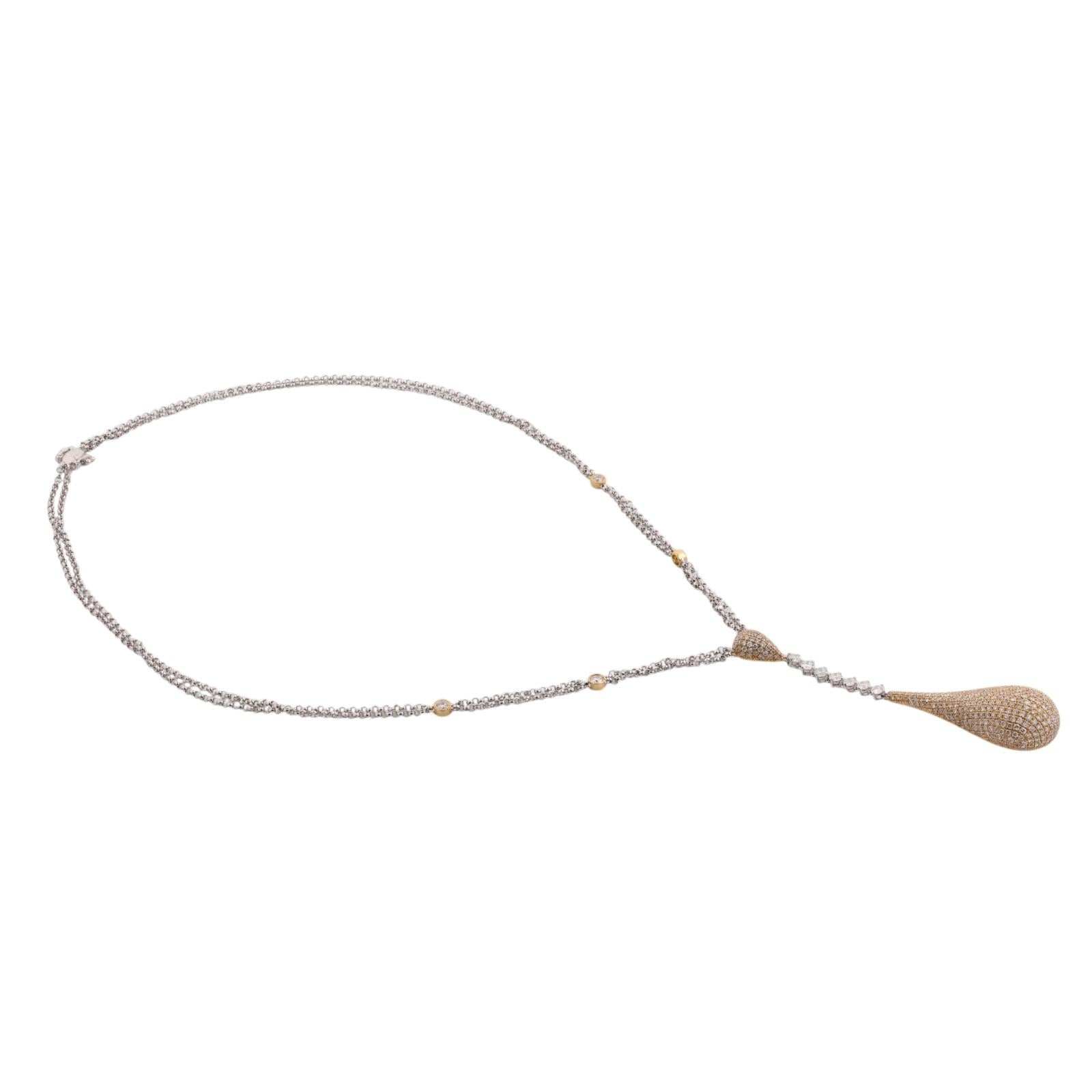 Odelia 18K Two Tone Gold 3.00 CTW Diamond Teardrop Lariat Necklace 16"