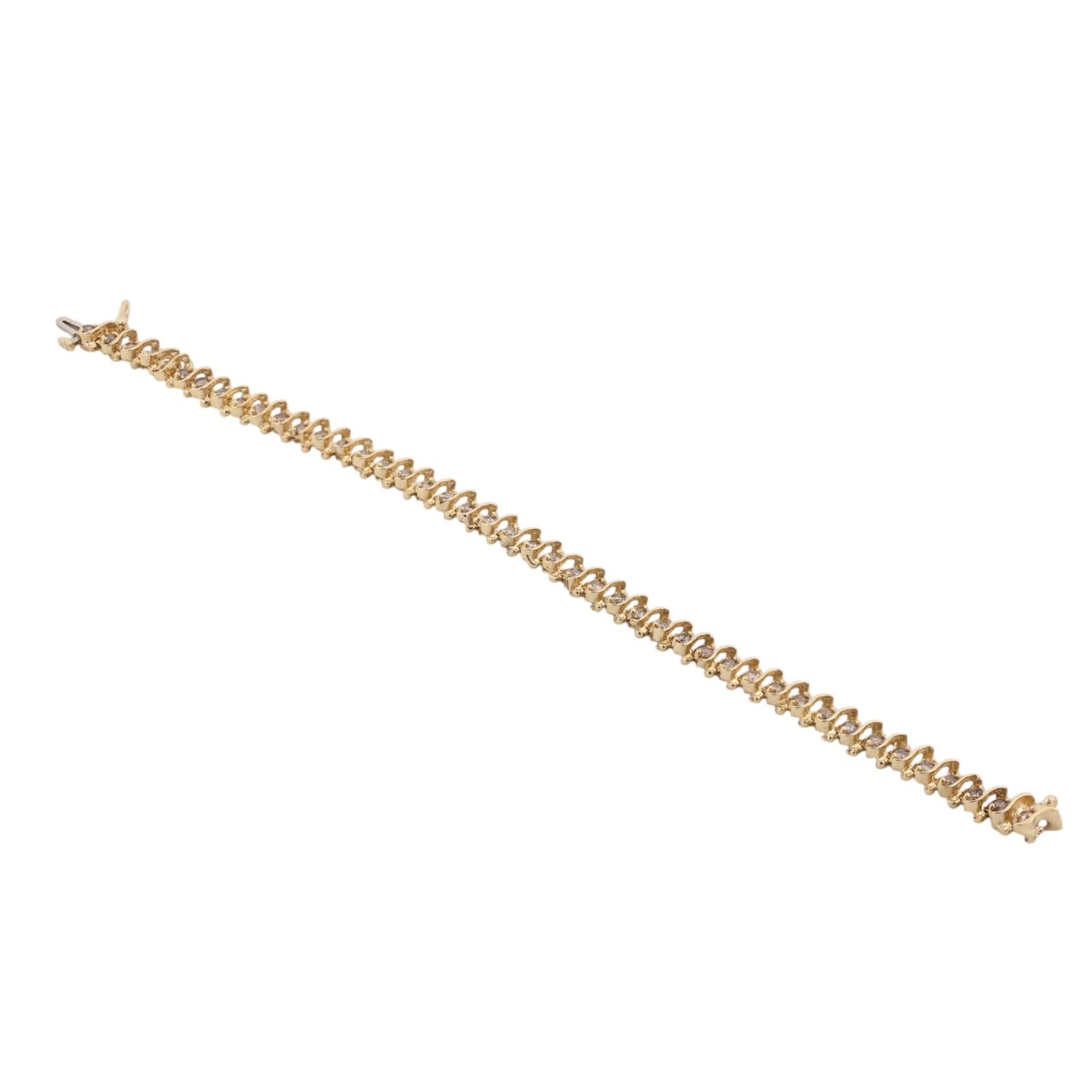 2.00TW Natural Champagne Brown Diamond S Link Tennis Bracelet 14K Yellow Gold 7"