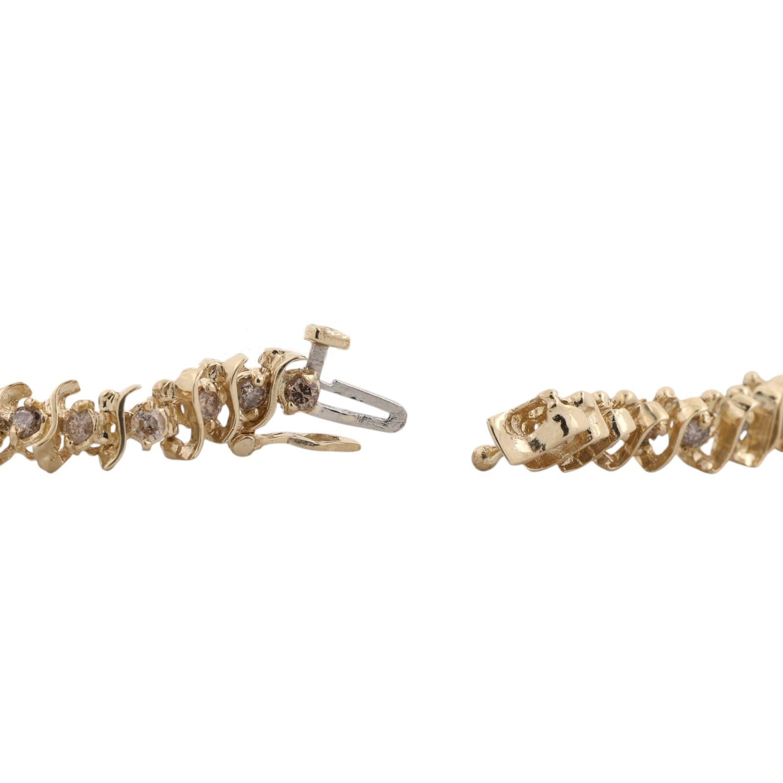 2.00TW Natural Champagne Brown Diamond S Link Tennis Bracelet 14K Yellow Gold 7"