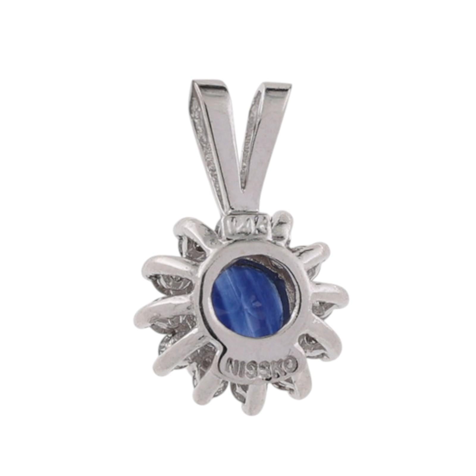 14K White Gold 0.80CT Blue Sapphire 0.25CTW Natural Diamond Halo Pendant