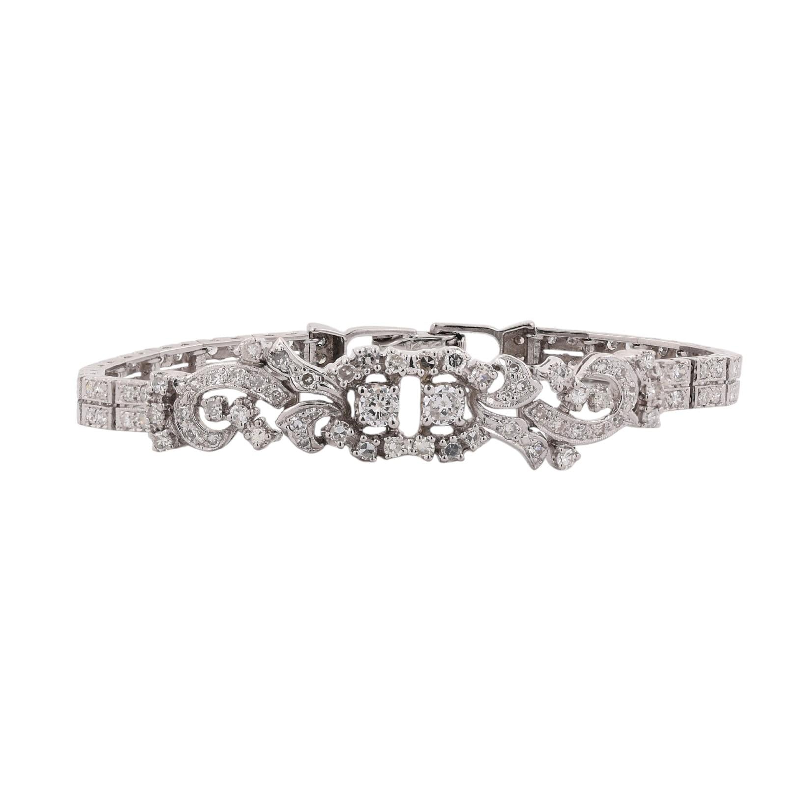 Vintage White Gold 2.50CTW Natural Diamond Estate Bracelet 6.25"