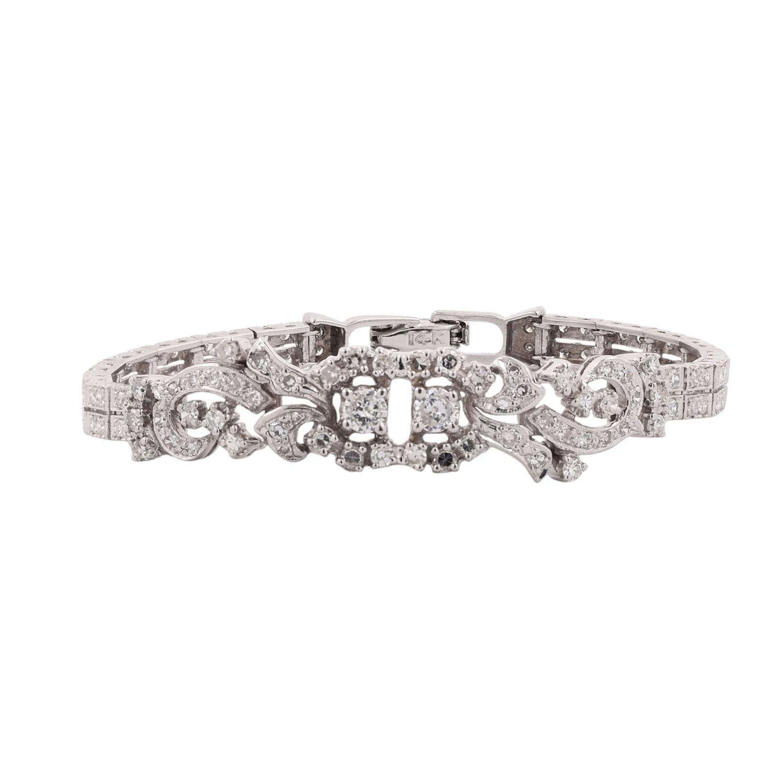 Vintage White Gold 2.50CTW Natural Diamond Estate Bracelet 6.25"