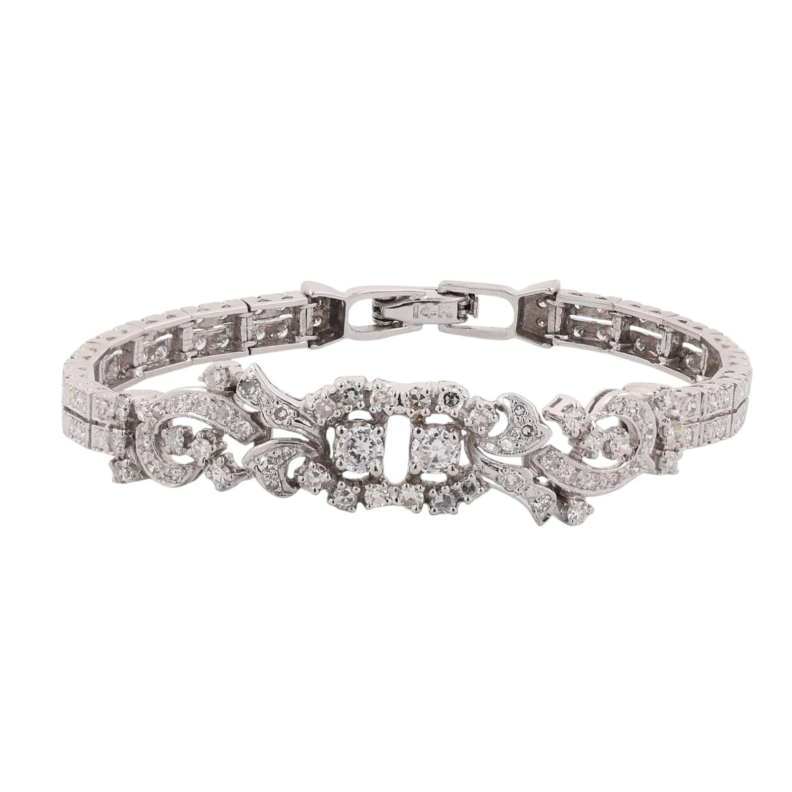 Vintage White Gold 2.50CTW Natural Diamond Estate Bracelet 6.25"