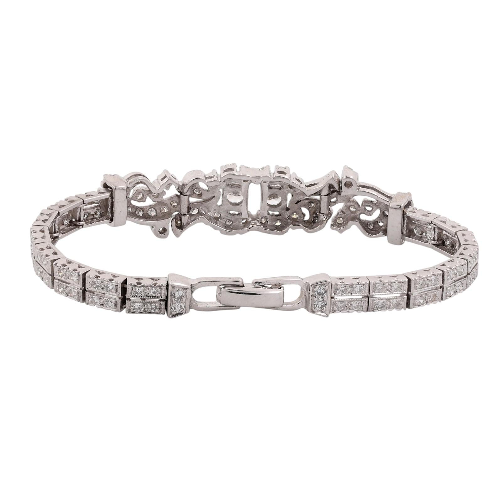Vintage White Gold 2.50CTW Natural Diamond Estate Bracelet 6.25"
