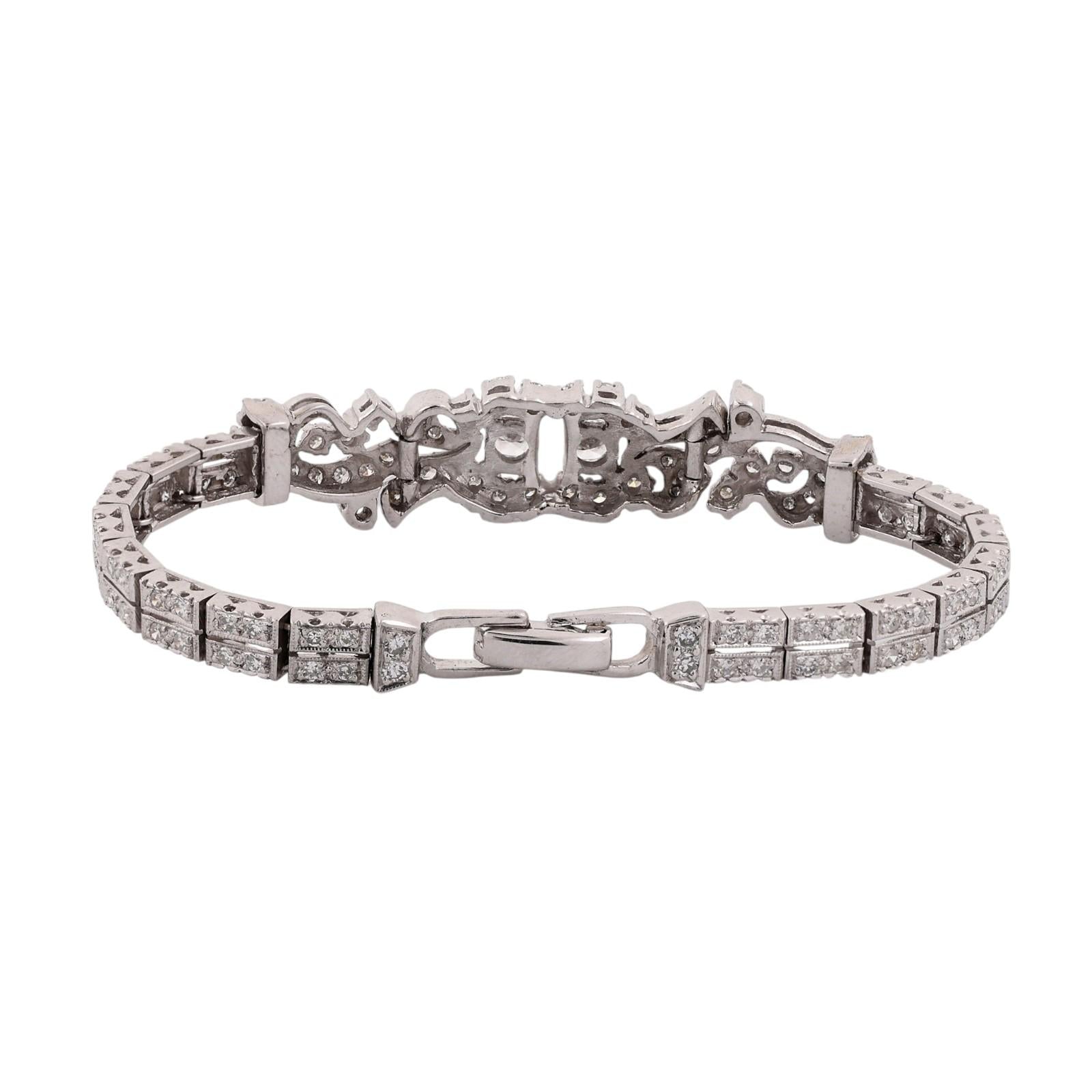 Vintage White Gold 2.50CTW Natural Diamond Estate Bracelet 6.25"