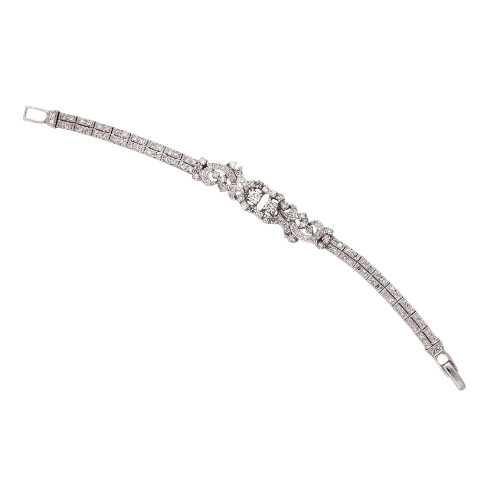 Vintage White Gold 2.50CTW Natural Diamond Estate Bracelet 6.25"