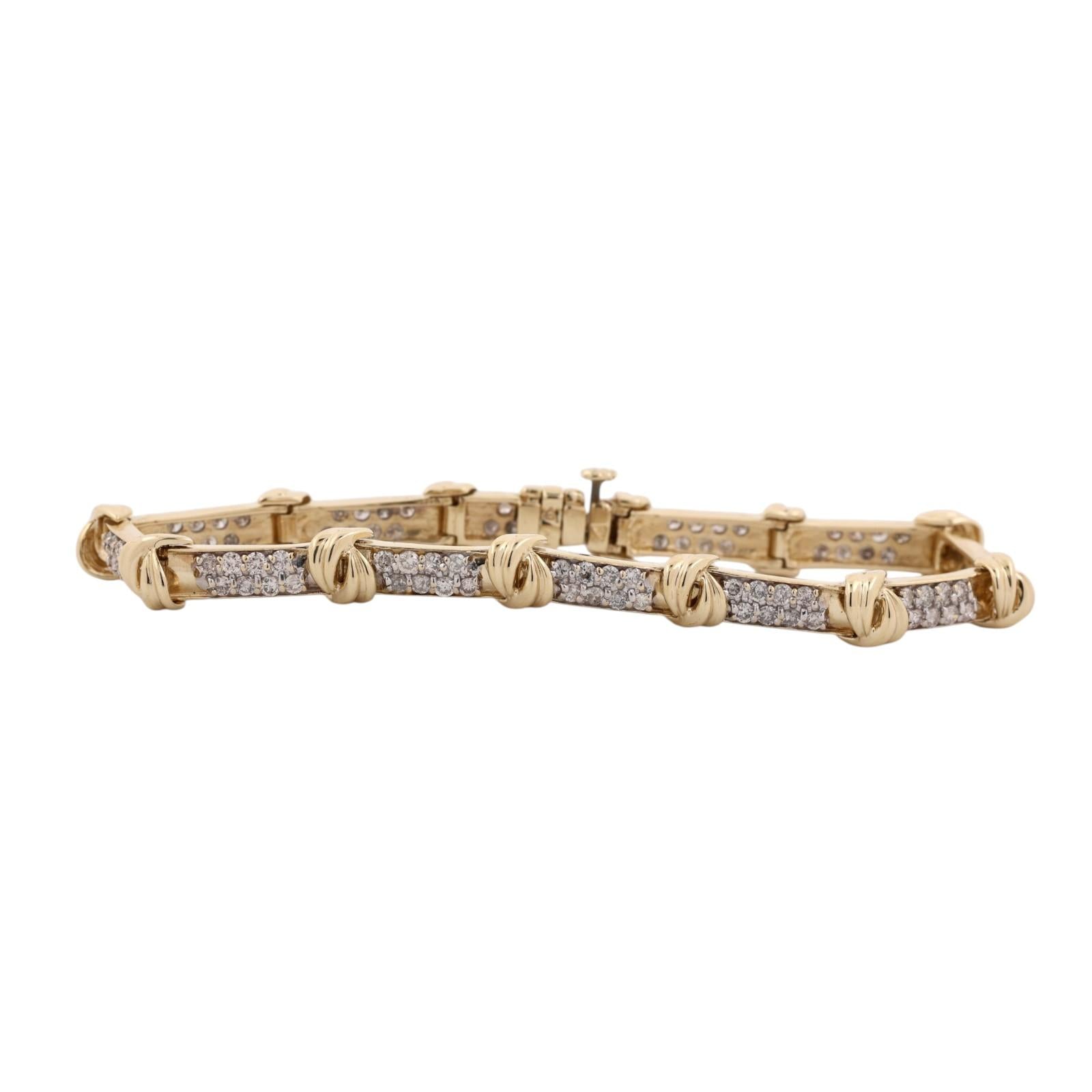 14K Two-Tone Gold 2.35CTW Natural Diamond Link Tennis Bracelet 7.25" 15.8g