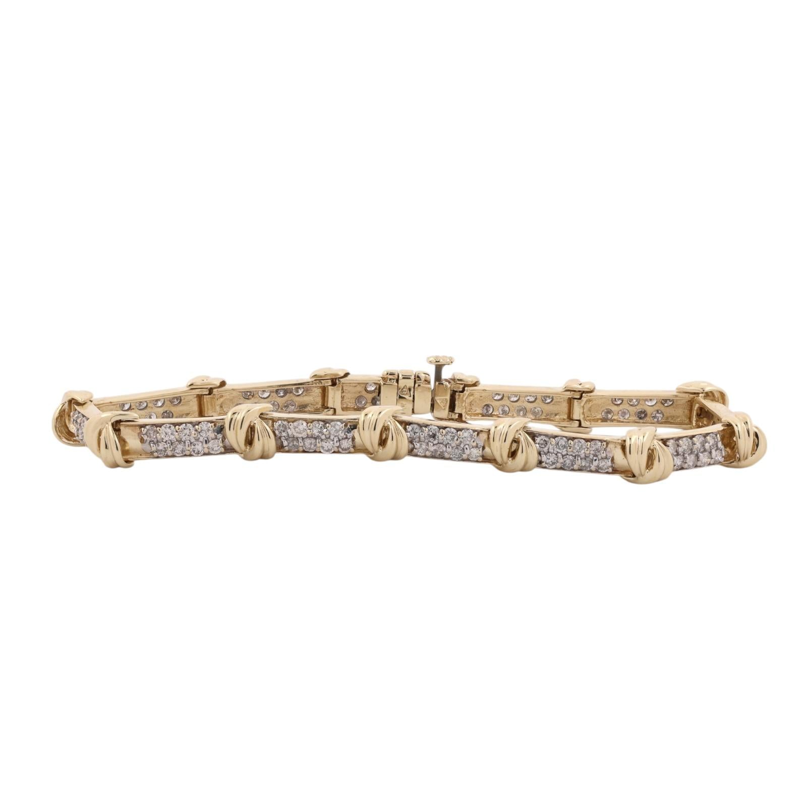 14K Two-Tone Gold 2.35CTW Natural Diamond Link Tennis Bracelet 7.25" 15.8g