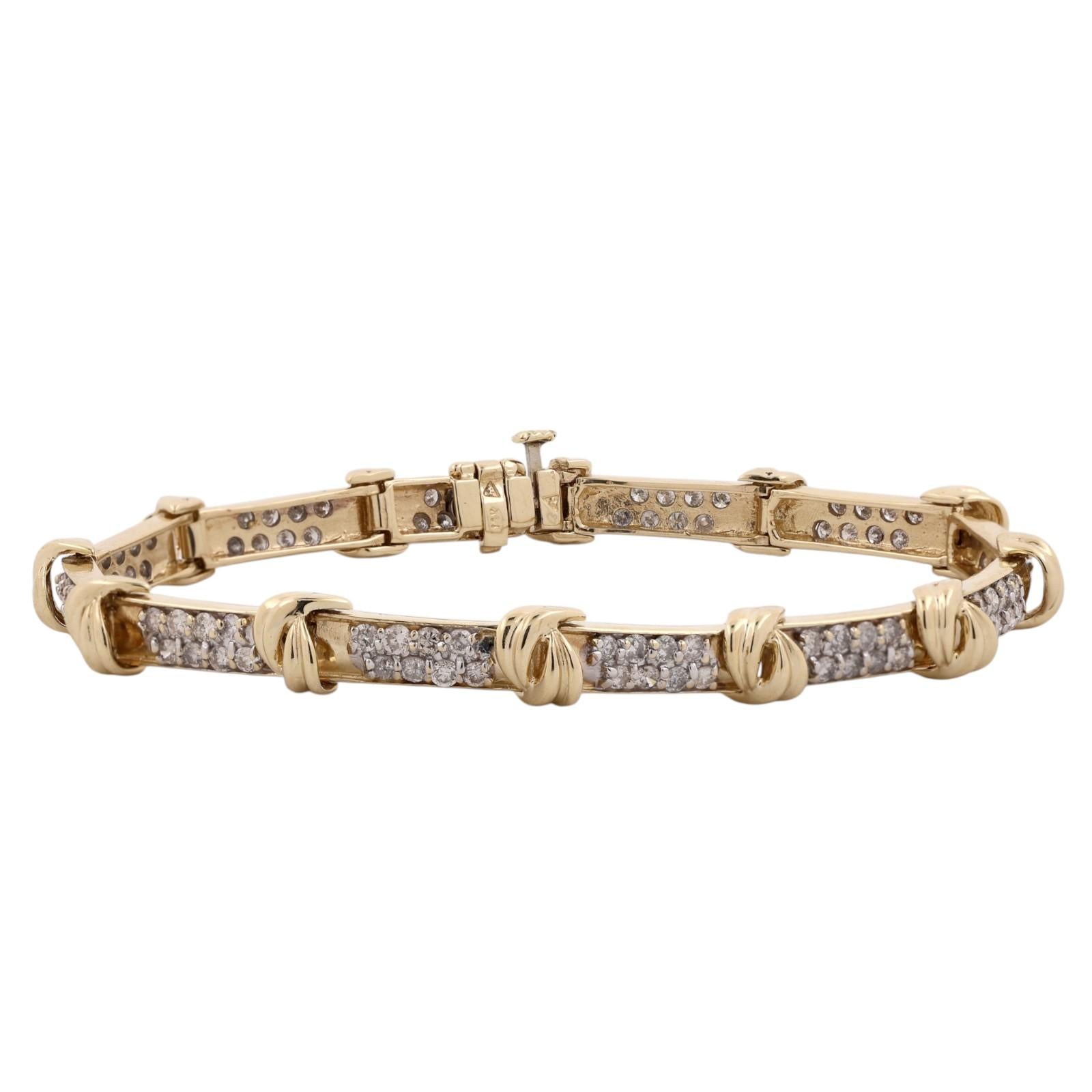 14K Two-Tone Gold 2.35CTW Natural Diamond Link Tennis Bracelet 7.25" 15.8g