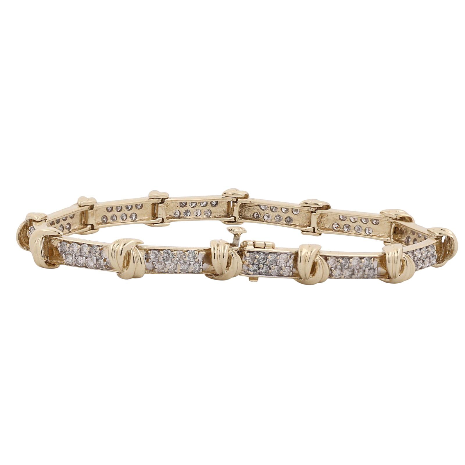 14K Two-Tone Gold 2.35CTW Natural Diamond Link Tennis Bracelet 7.25" 15.8g