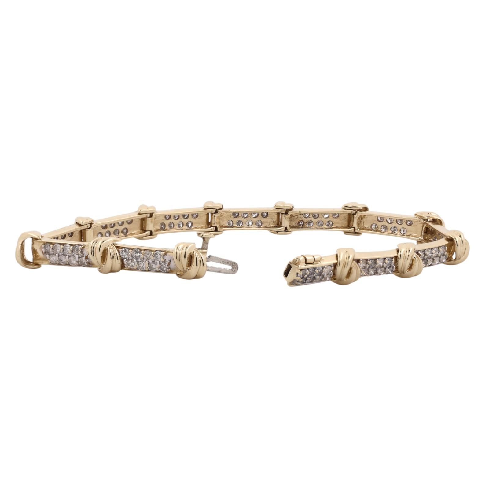 14K Two-Tone Gold 2.35CTW Natural Diamond Link Tennis Bracelet 7.25" 15.8g