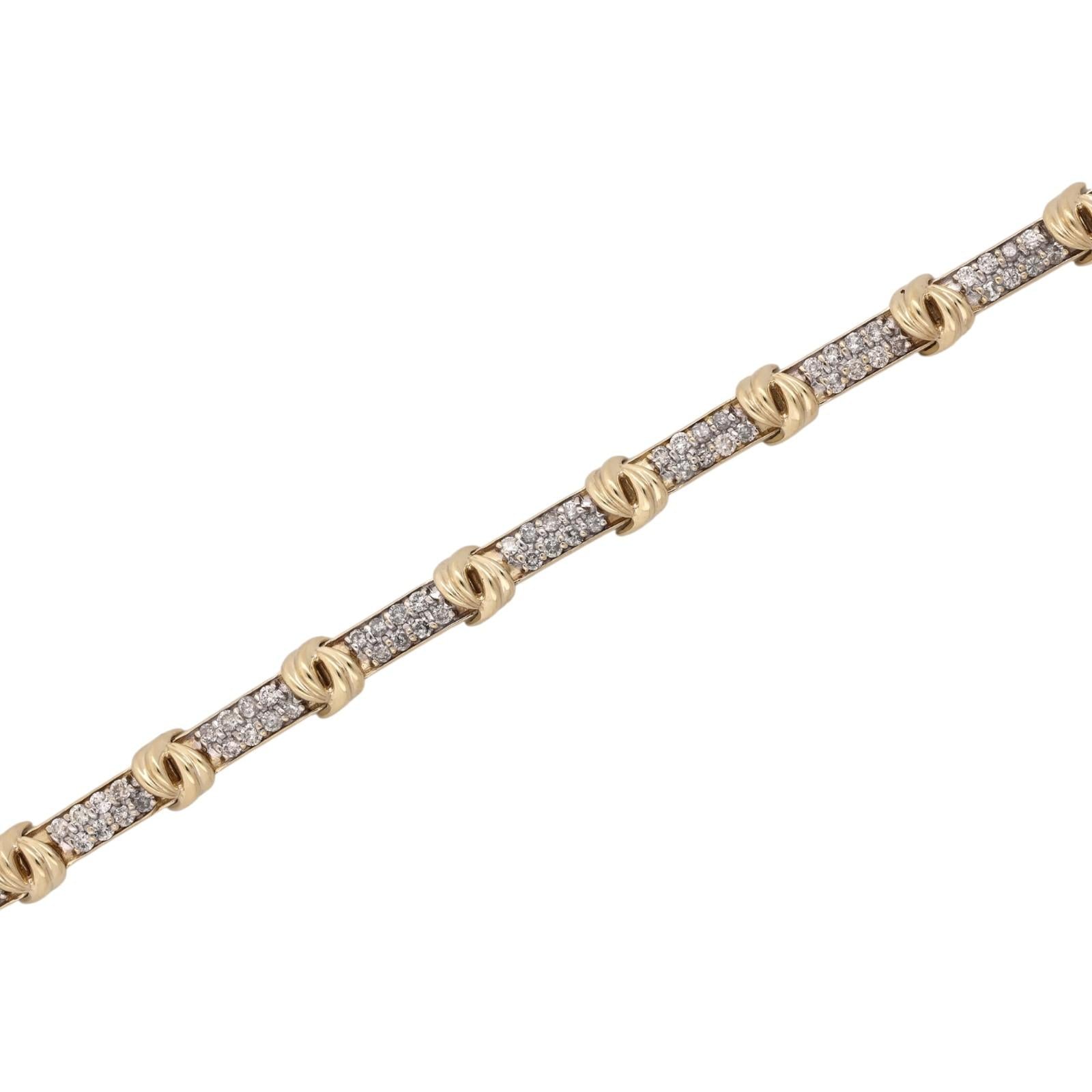 14K Two-Tone Gold 2.35CTW Natural Diamond Link Tennis Bracelet 7.25" 15.8g