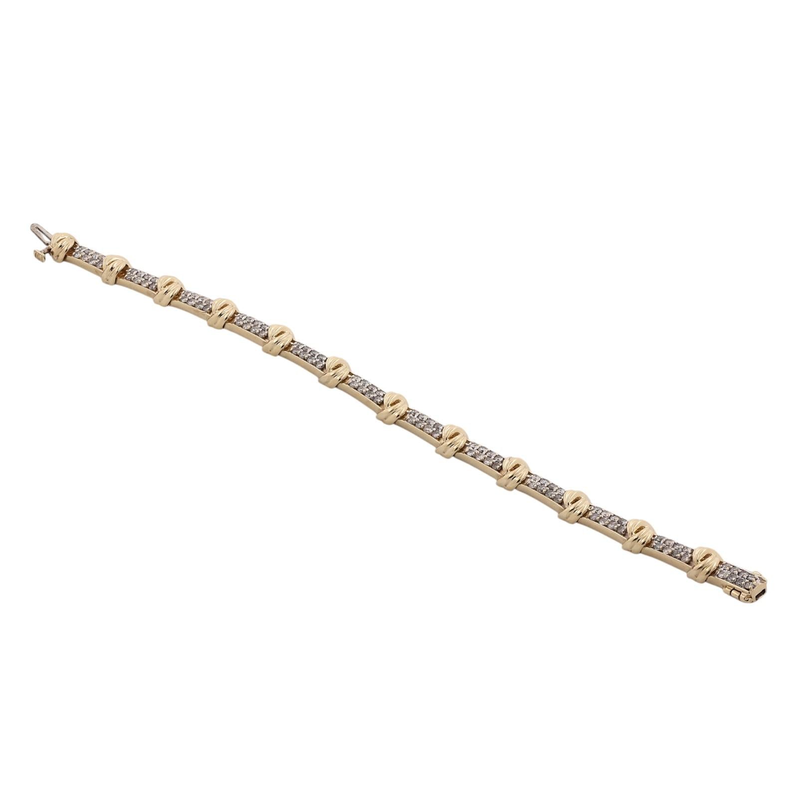 14K Two-Tone Gold 2.35CTW Natural Diamond Link Tennis Bracelet 7.25" 15.8g