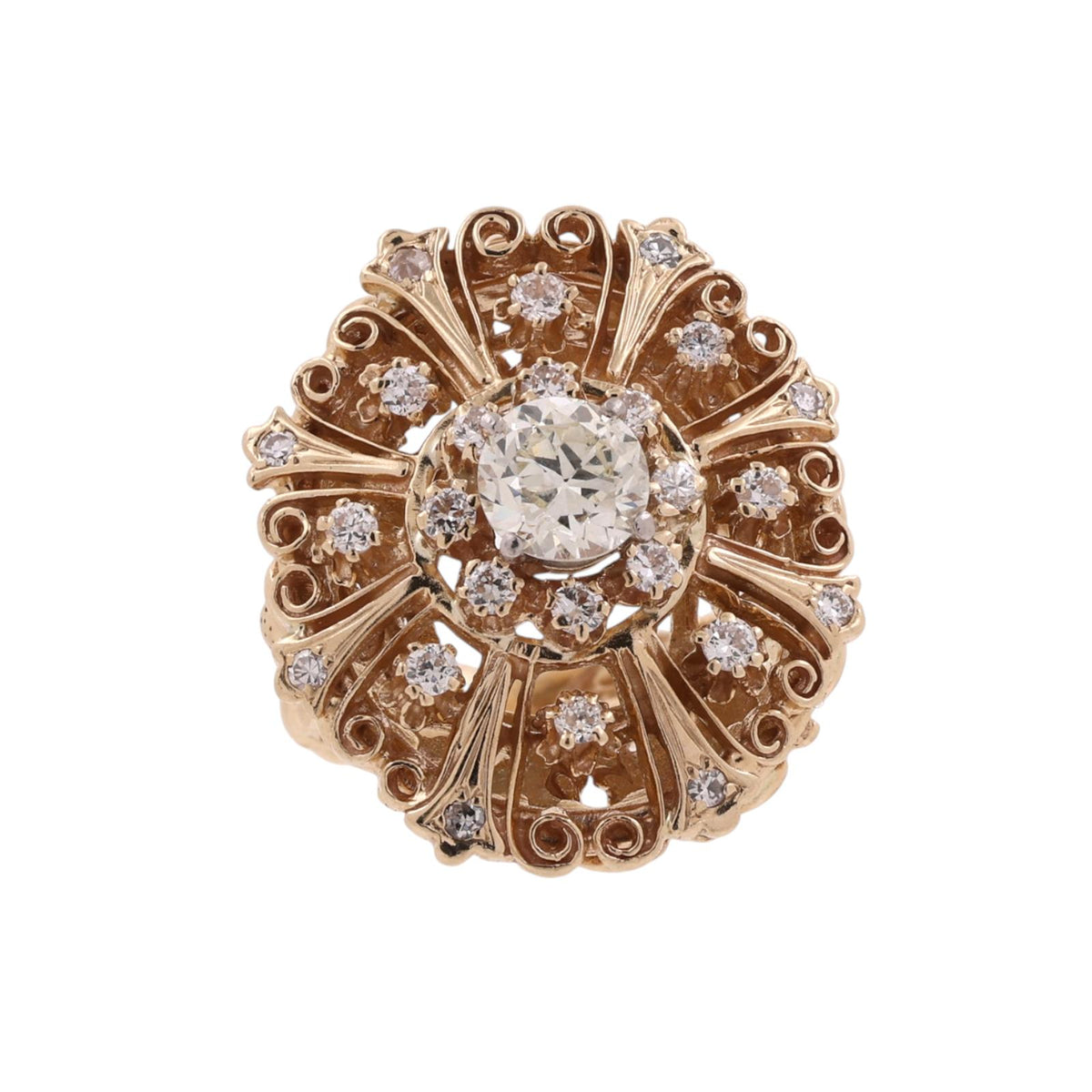 GIA 1.51CTW Natural Circular Brilliant Diamond Vintage Filigree Ring 14K Gold