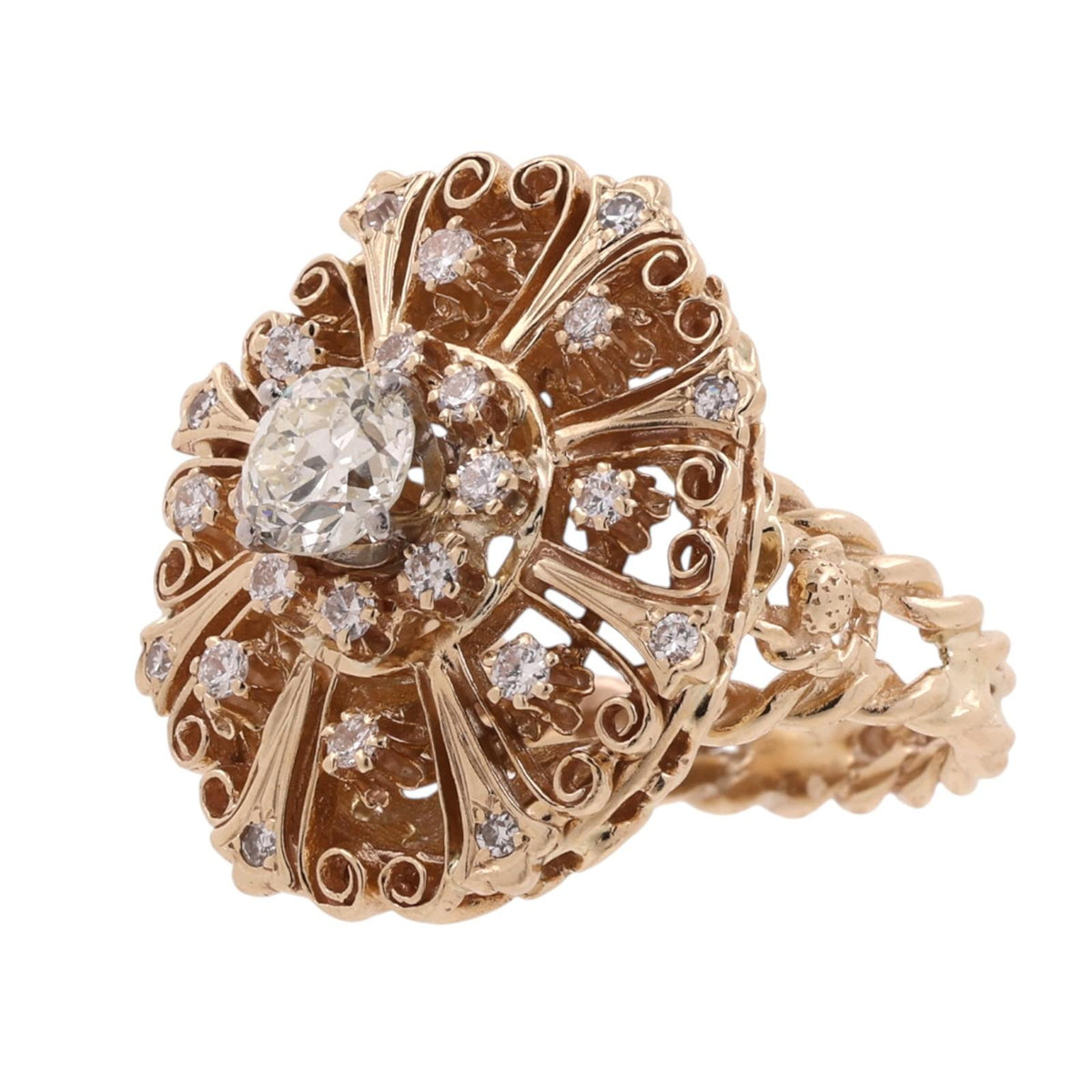 GIA 1.51CTW Natural Circular Brilliant Diamond Vintage Filigree Ring 14K Gold