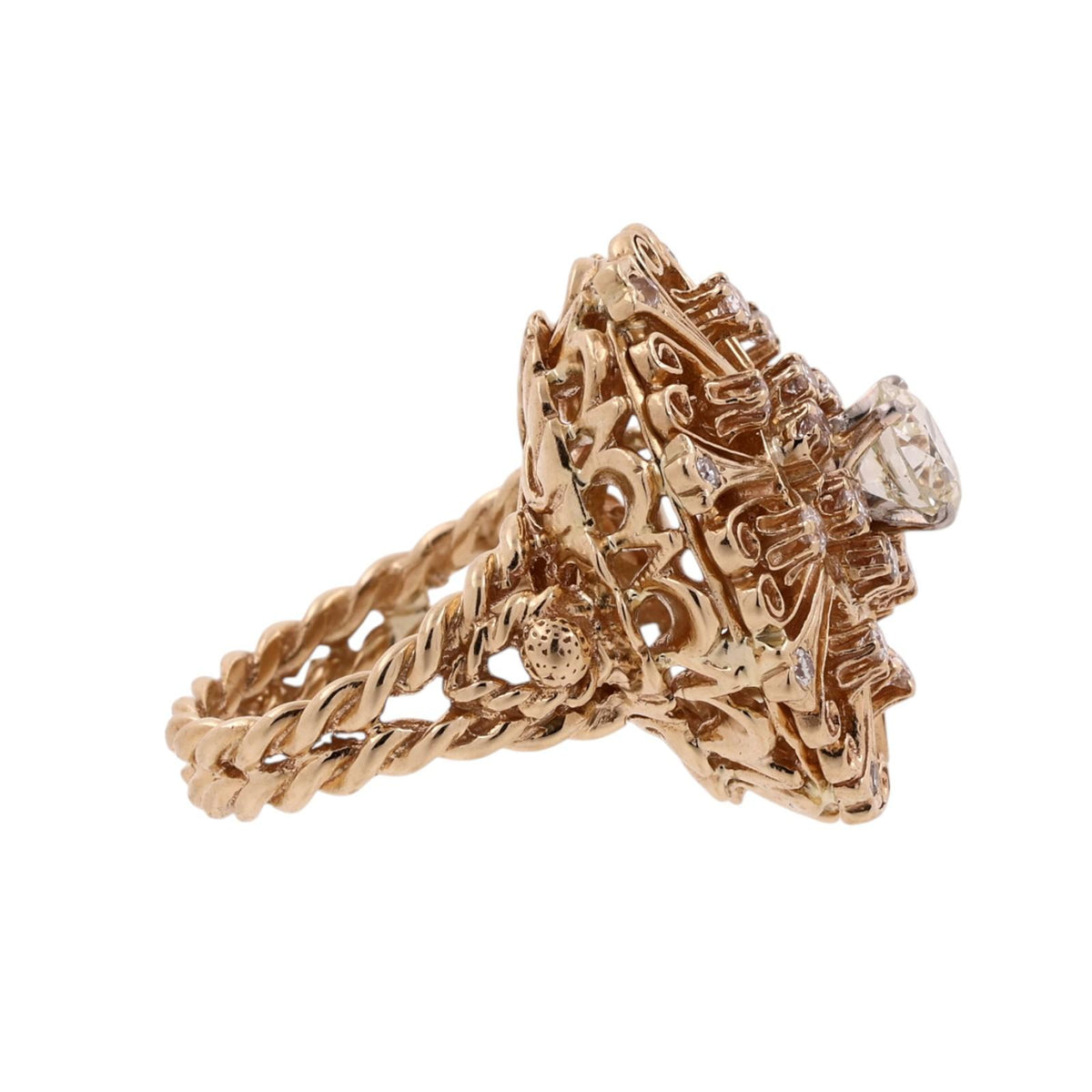 GIA 1.51CTW Natural Circular Brilliant Diamond Vintage Filigree Ring 14K Gold