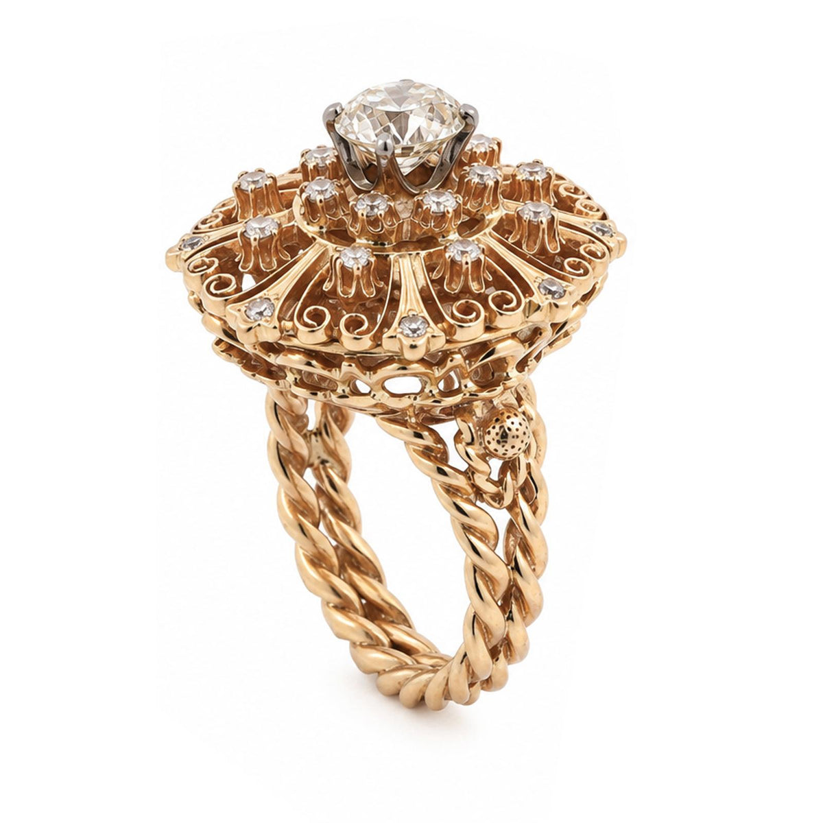 GIA 1.51CTW Natural Circular Brilliant Diamond Vintage Filigree Ring 14K Gold