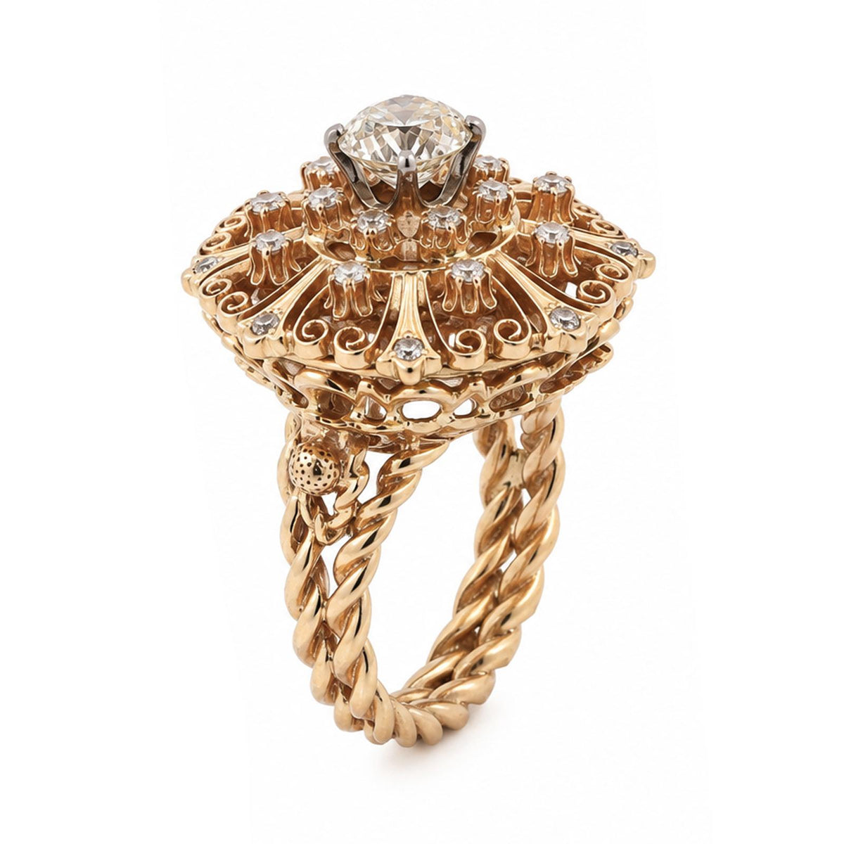GIA 1.51CTW Natural Circular Brilliant Diamond Vintage Filigree Ring 14K Gold