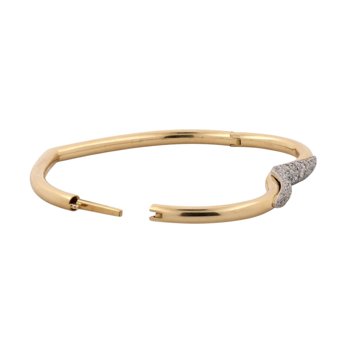 2.50 CTW Diamond Heart Bangle Bracelet 18K Two Tone Gold Italy 6.5" Estate