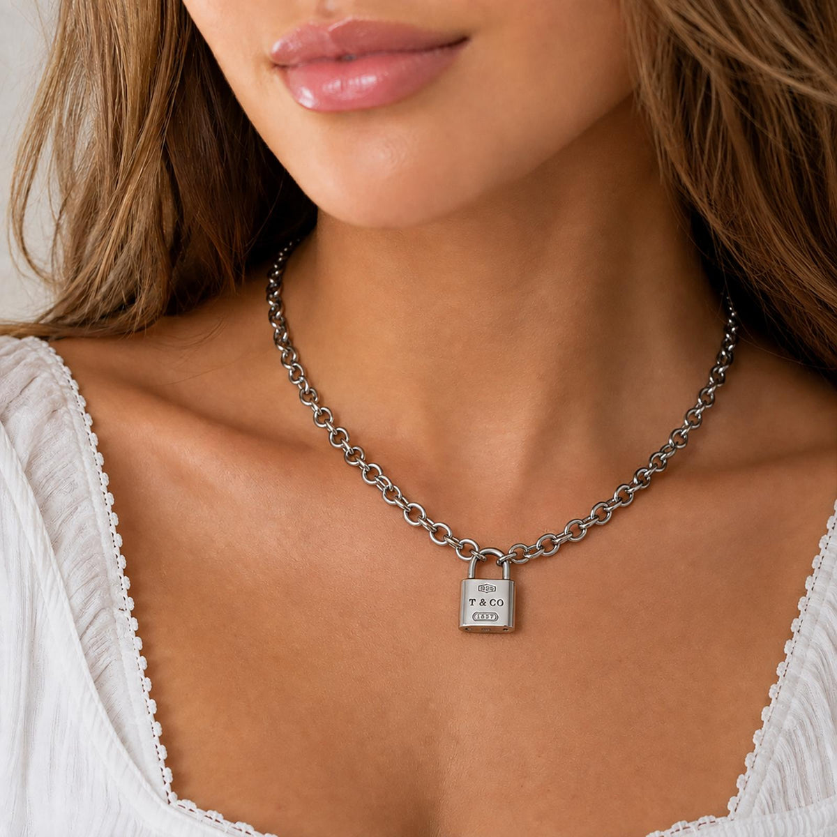 Tiffany & Co. 1837 Padlock Lock Necklace Sterling Silver 925 16"